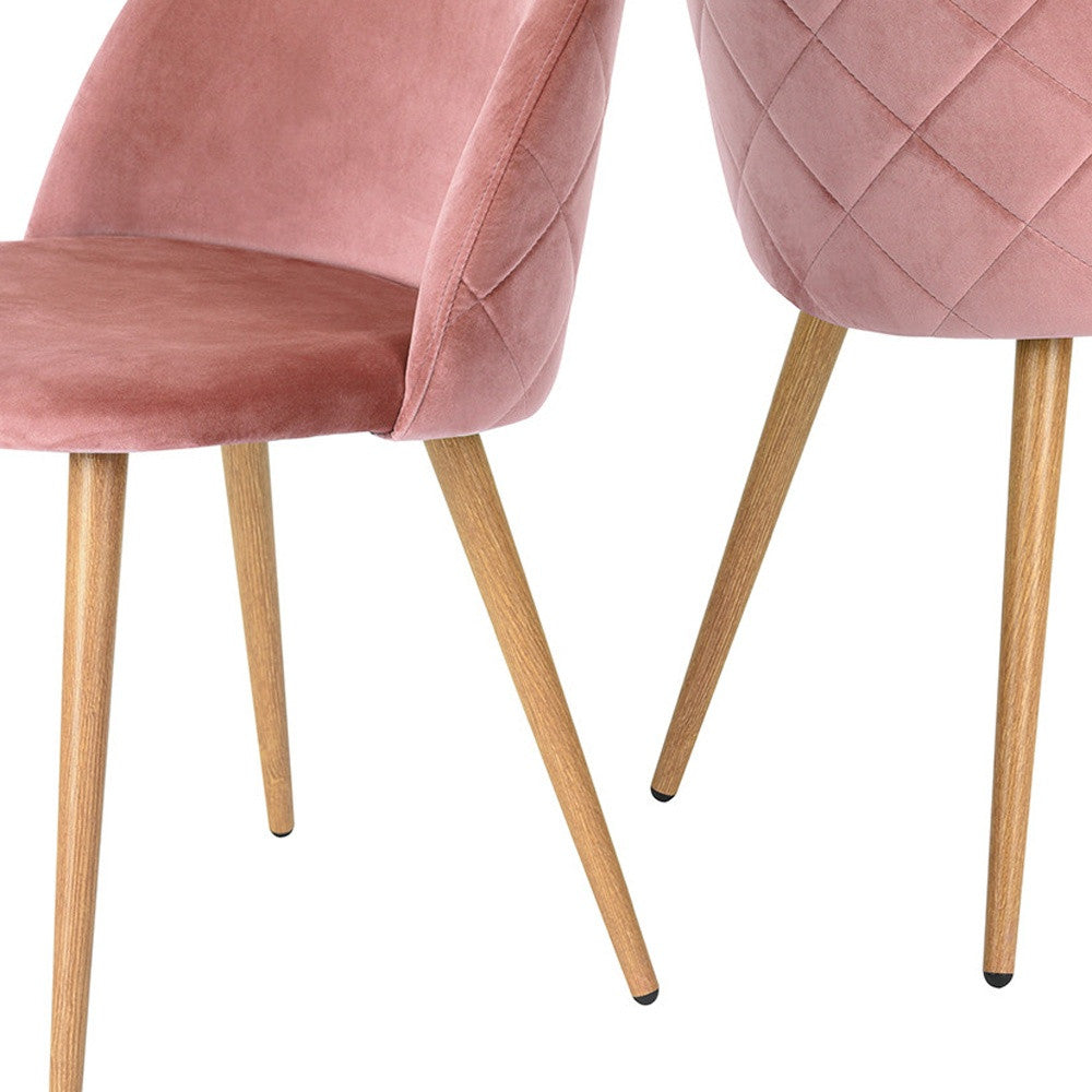 Set of Two Rose and Oak Velvet and Metal Dining Side Chairs