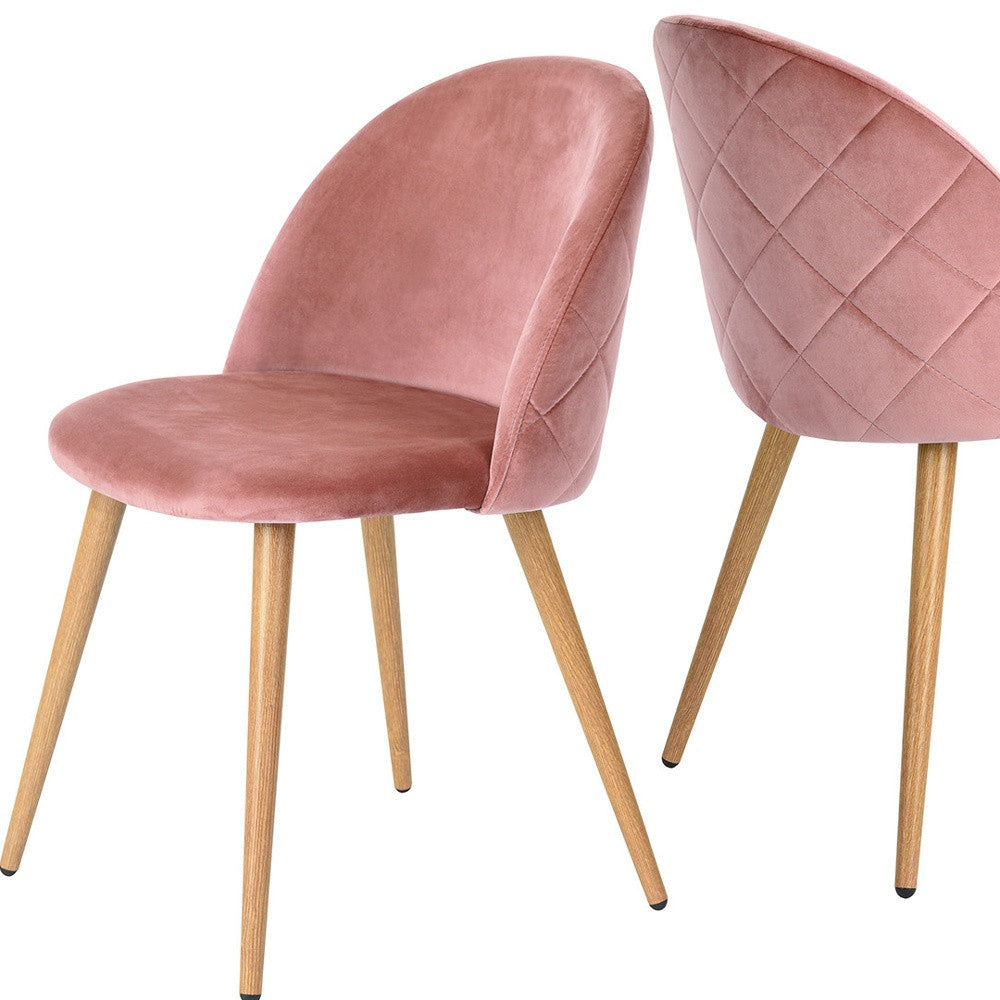 Set of Two Rose and Oak Velvet and Metal Dining Side Chairs