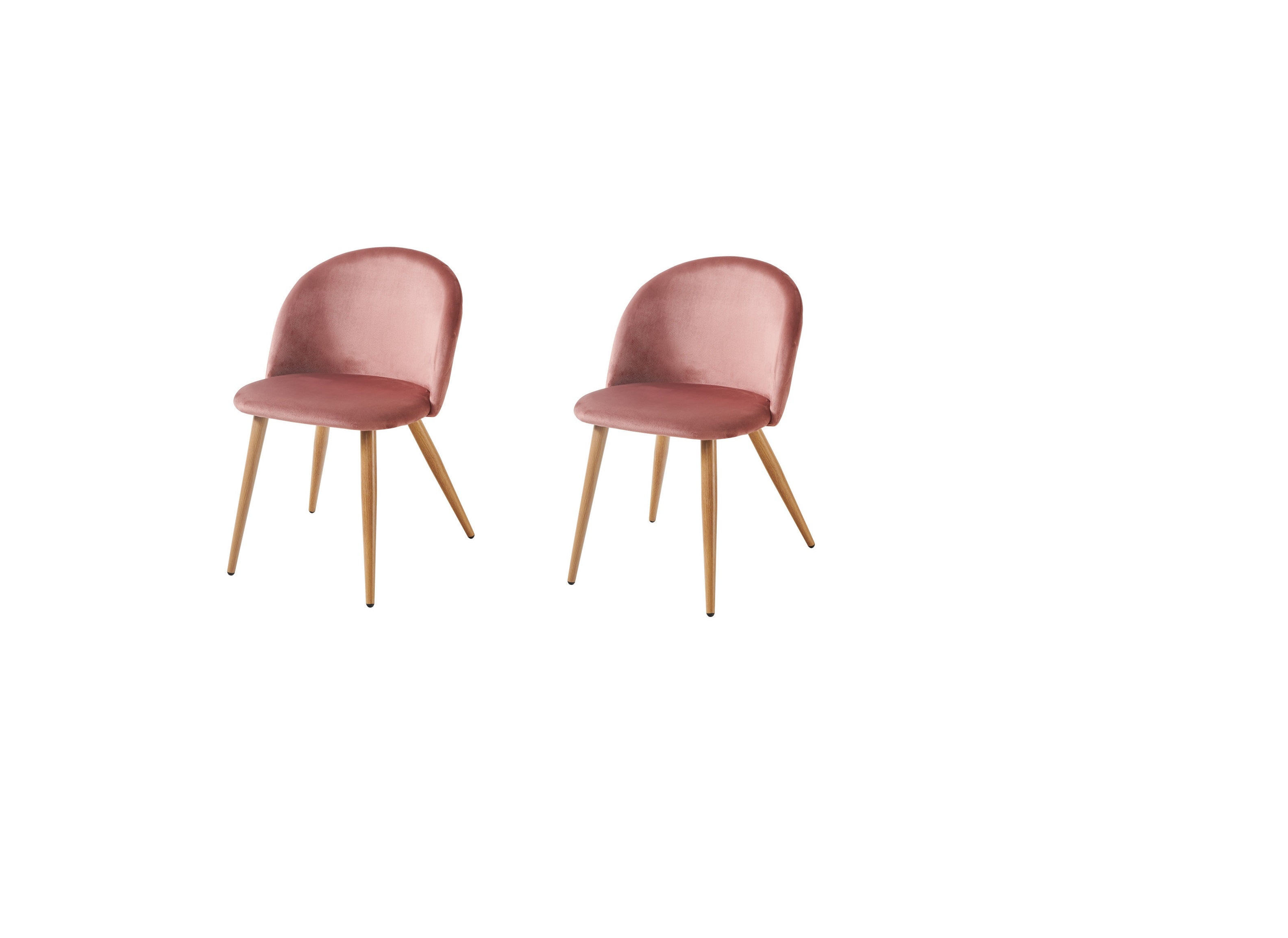 Set of Two Pink and Oak Upholstered Velvet Dining Side Chairs