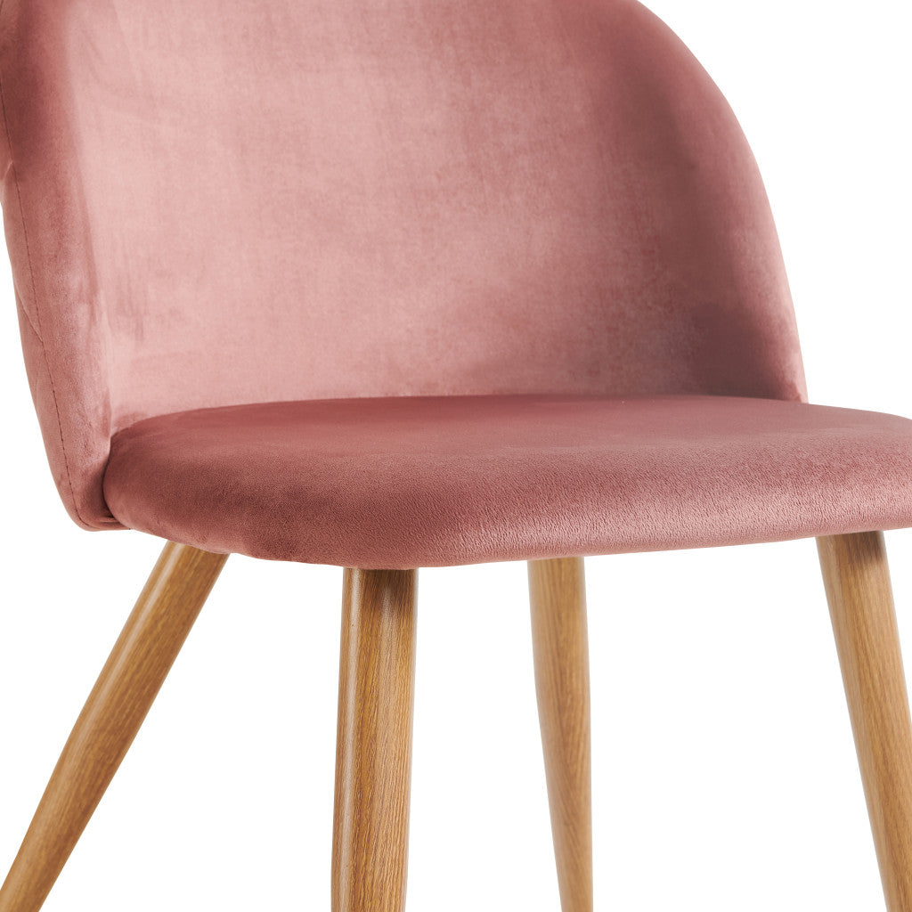 Set of Two Pink and Oak Upholstered Velvet Dining Side Chairs