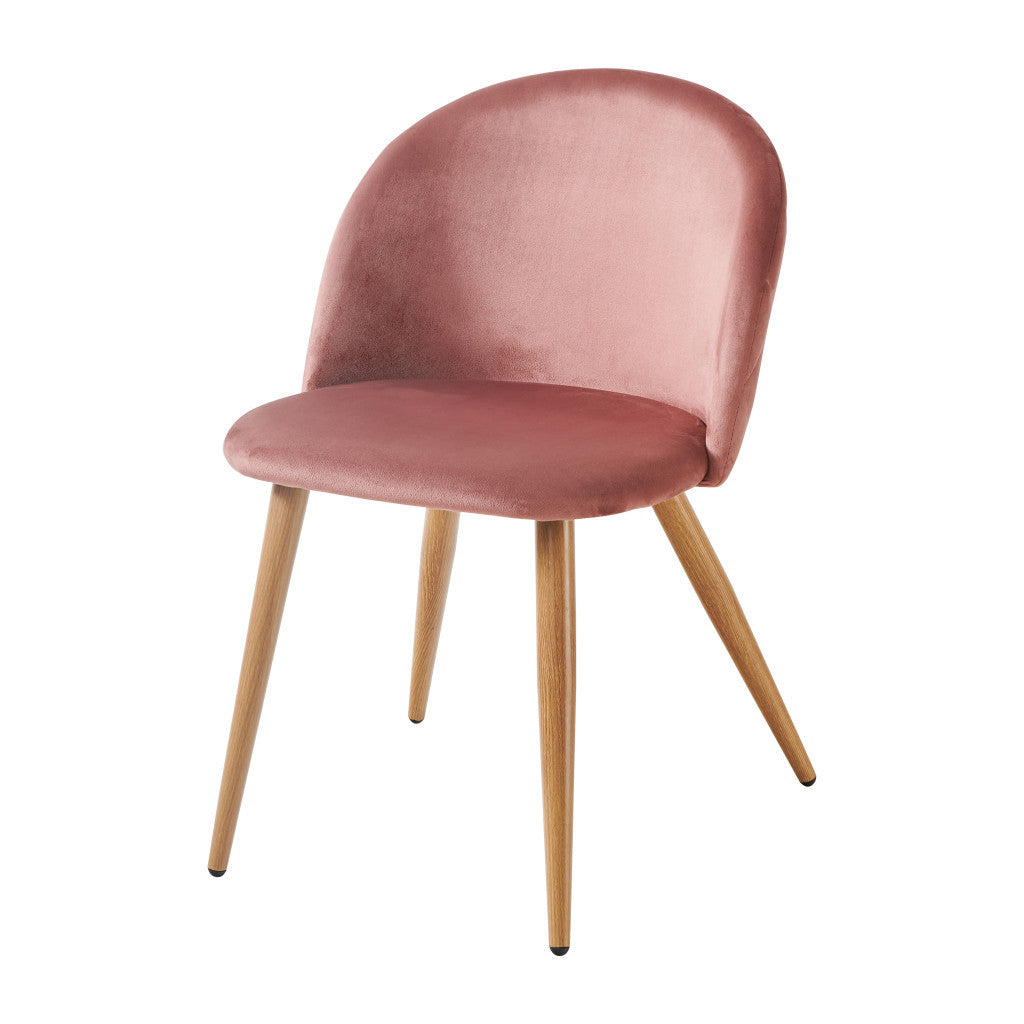 Set of Two Pink and Oak Upholstered Velvet Dining Side Chairs