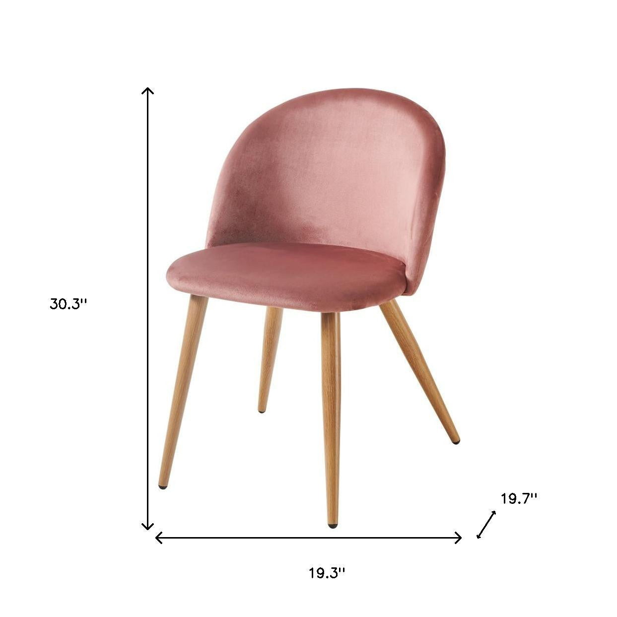 Set of Two Pink and Oak Upholstered Velvet Dining Side Chairs