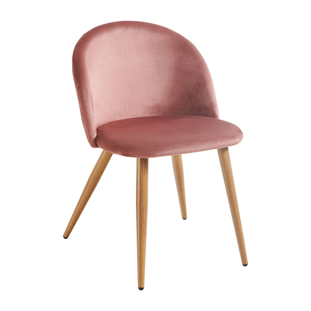 Pink and Oak Velvet and Metal Dining Side Chair