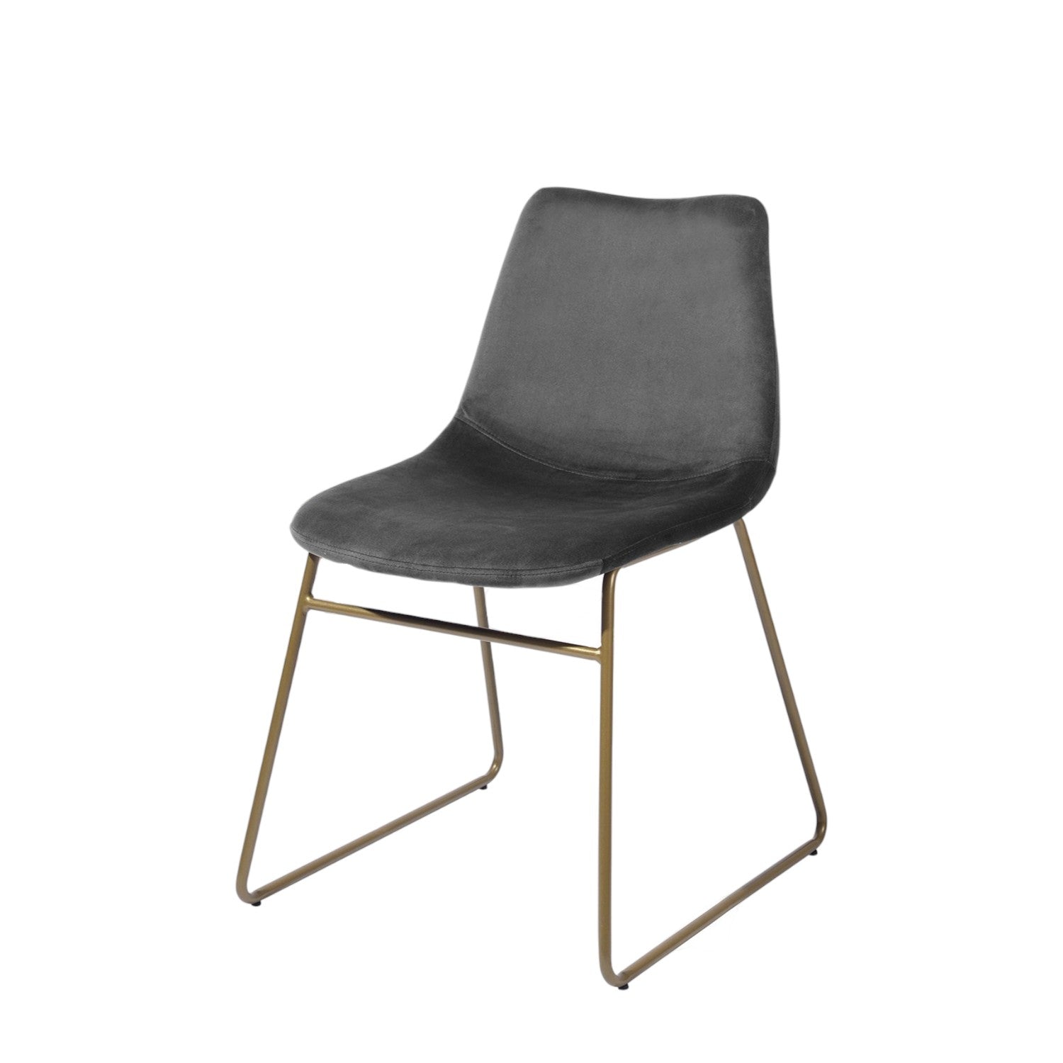 Set of Two Dark Green and Gold Velvet and Metal Dining Side Chairs