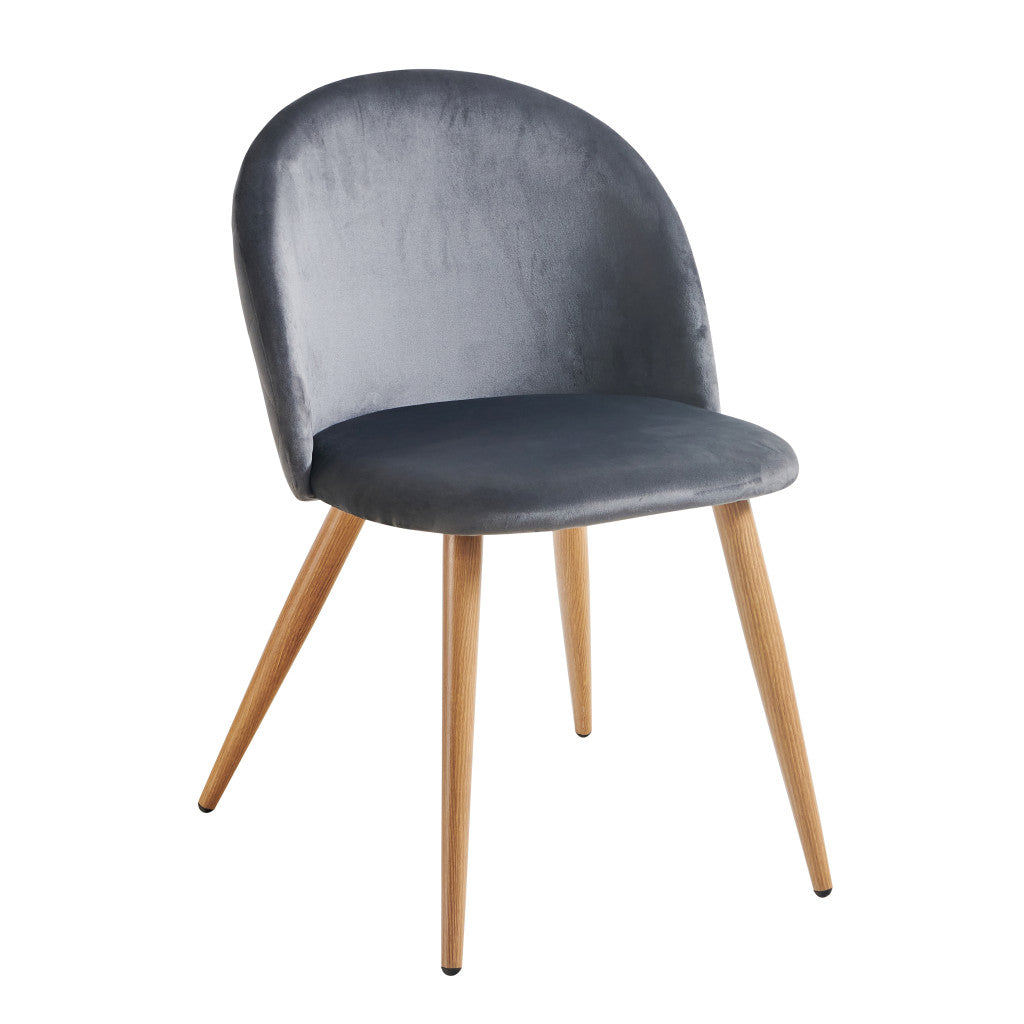Charcoal and Oak Velvet and Metal Dining Side Chair