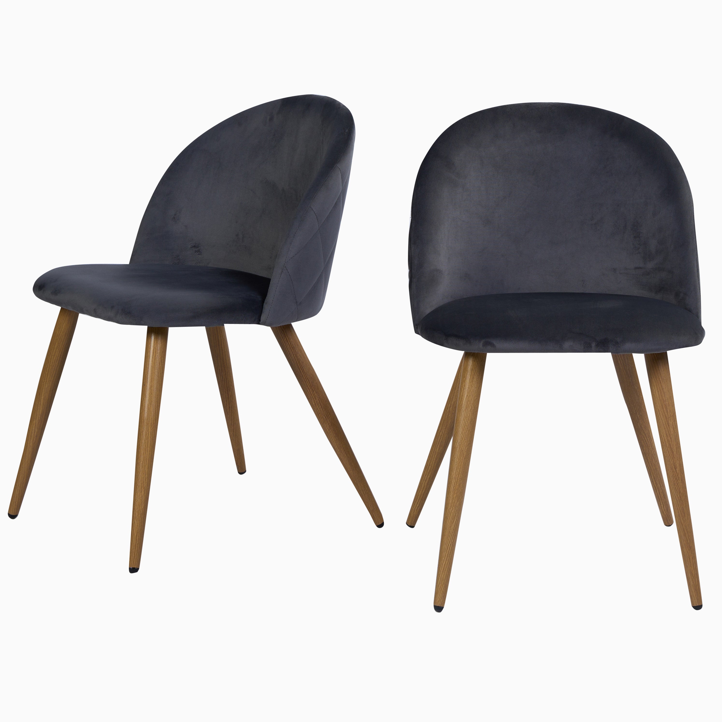 Set of Two Charcoal and Brown Upholstered Velvet Dining Side Chairs