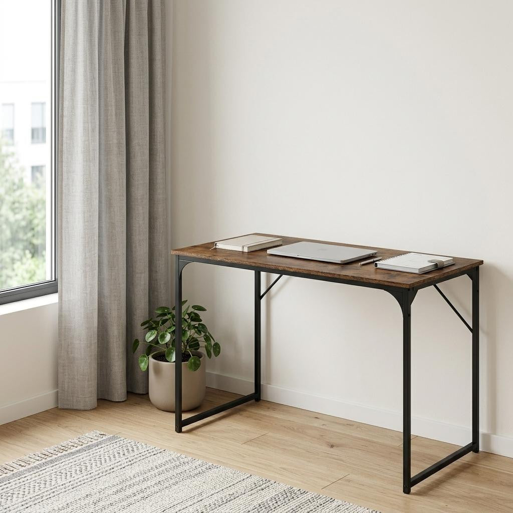 47" Brown and Black Wood and Stainless Steel Computer Desk