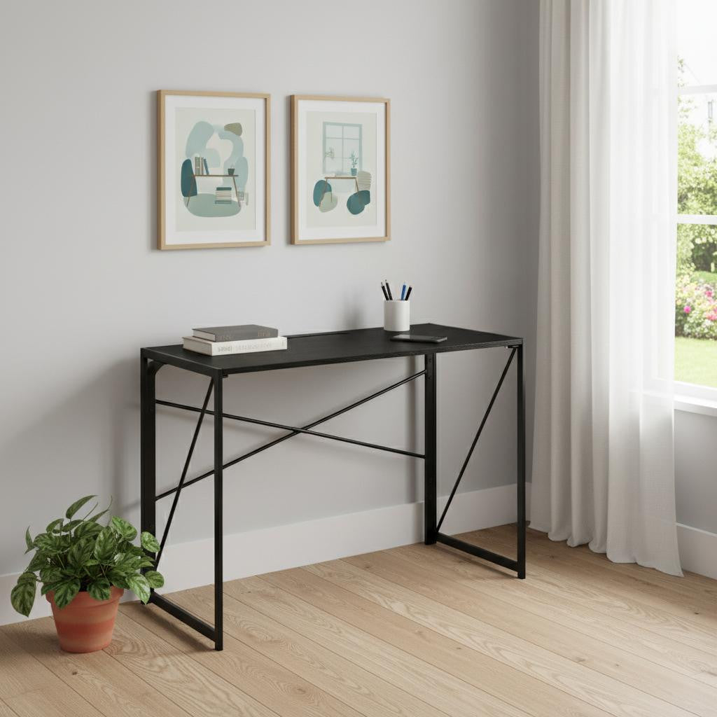 39" Black Wood and Stainless Steel Computer Desk