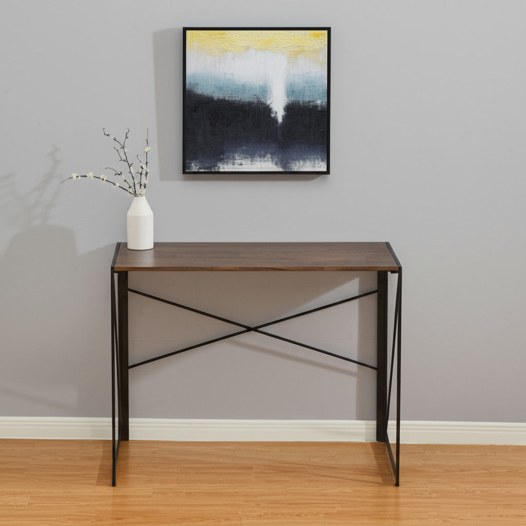 39" Brown and Black Wood and Metal H-Shape Computer Desk
