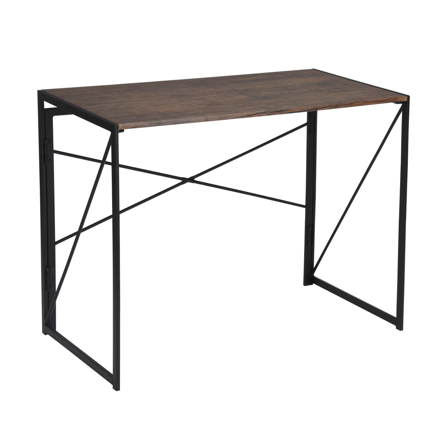 39" Brown and Black Wood and Metal H-Shape Computer Desk
