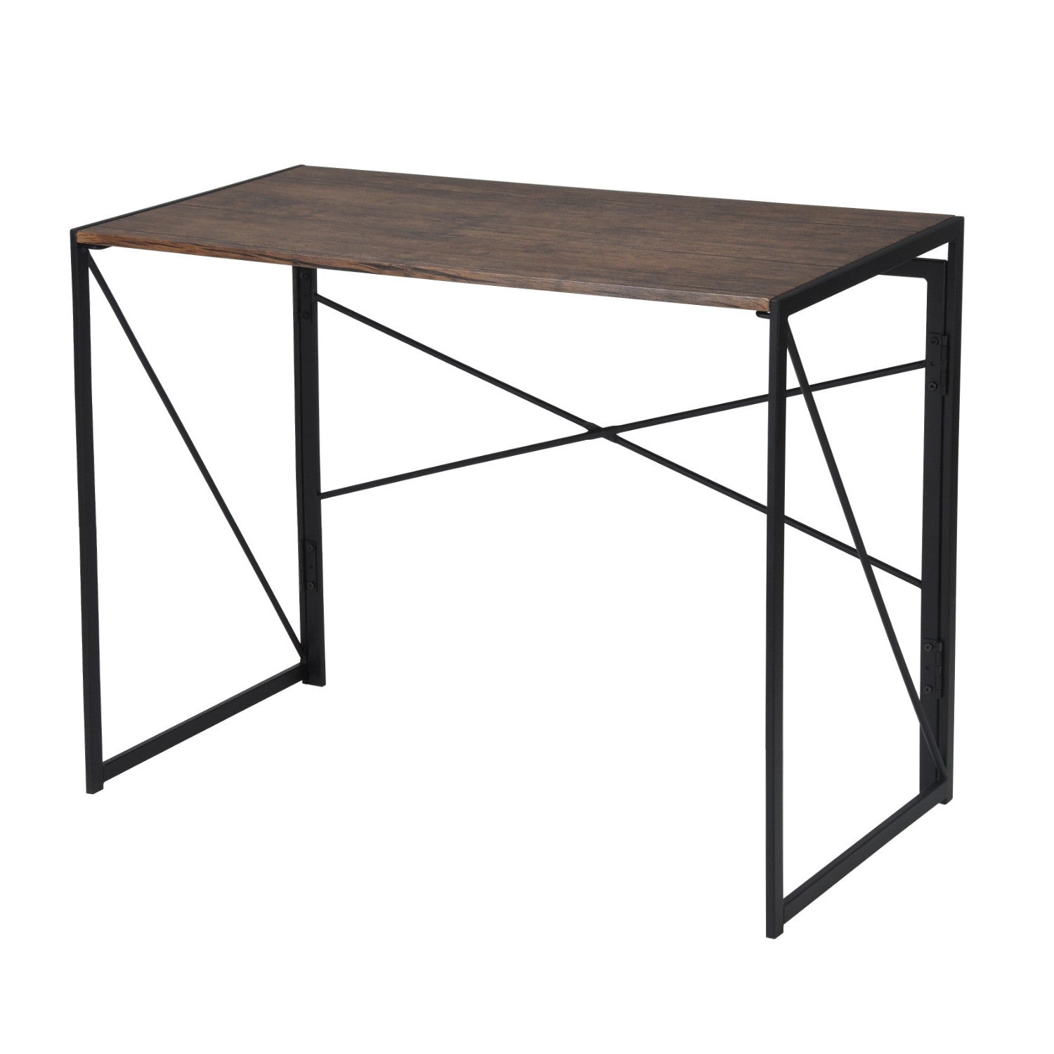 39" Brown and Black Wood and Metal H-Shape Computer Desk