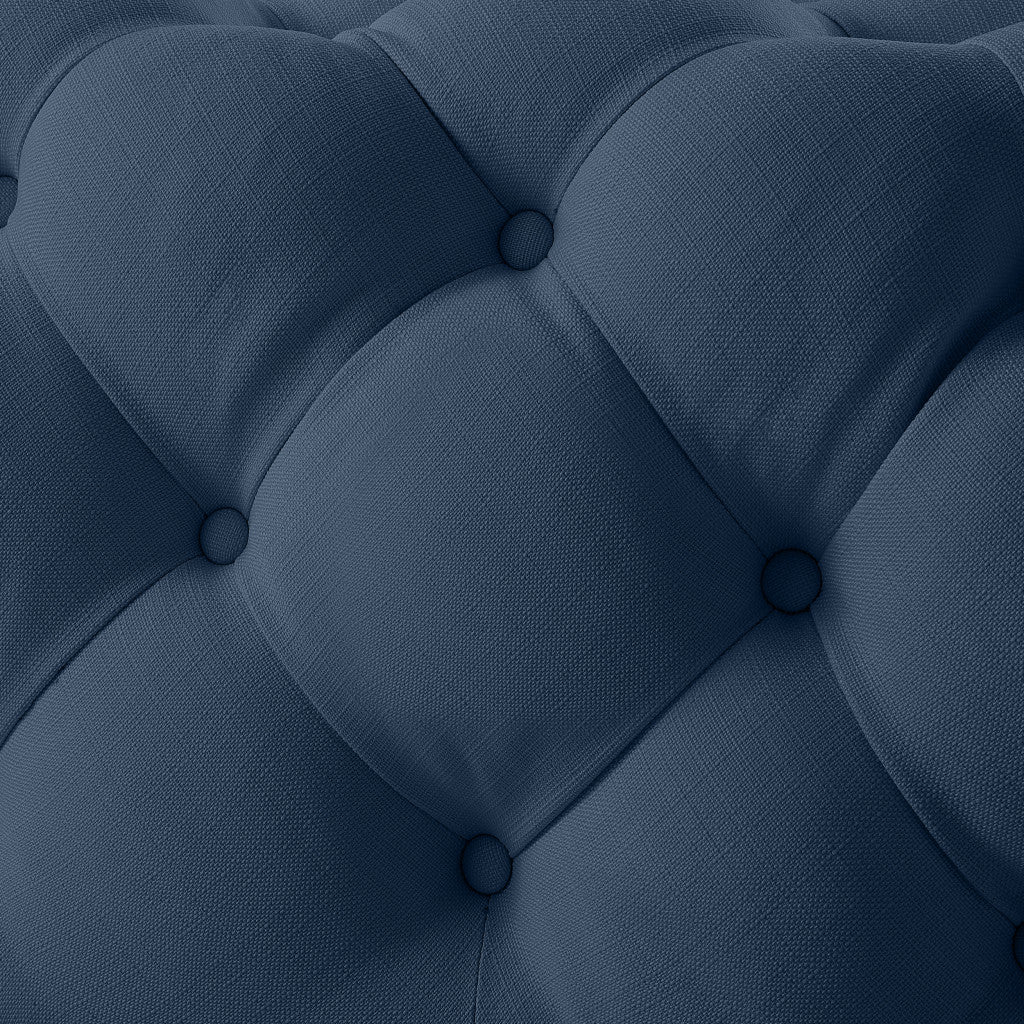 33" Navy Blue Velvet Rolling Tufted Cocktail Ottoman