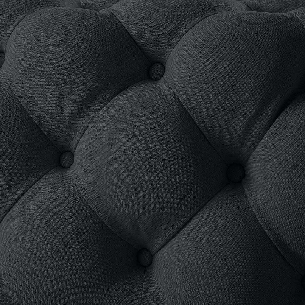 33" Black Velvet Rolling Tufted Cocktail Ottoman