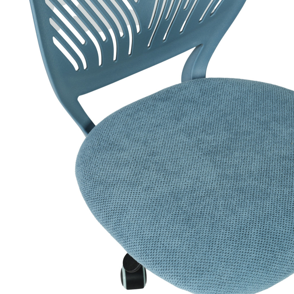 Cyan Blue and White Adjustable Height Swivel Rolling Office Chair