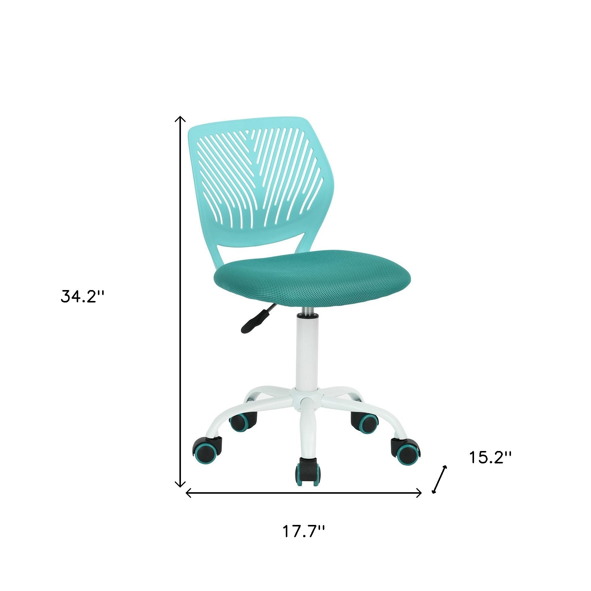 Turquoise and White Adjustable Height Swivel Rolling Office Chair