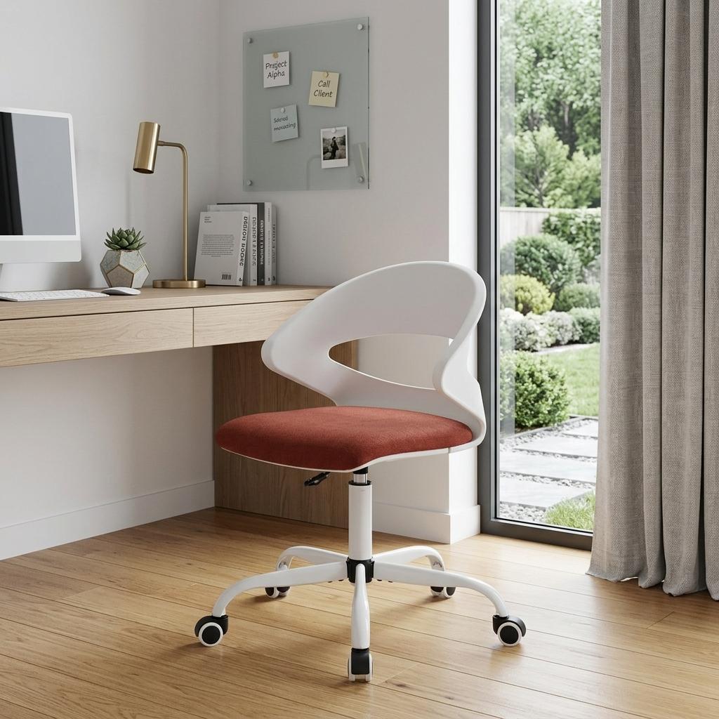 White and Brick Red Adjustable Height Swivel Rolling Office Chair