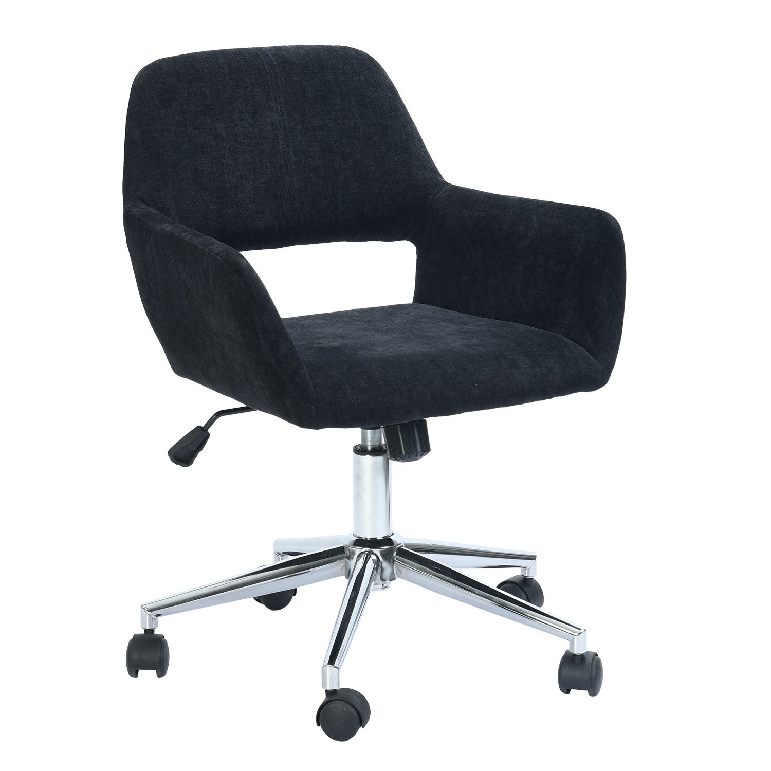 Black and Silver Upholstered and Steel Adjustable Swivel Rolling Office Chair