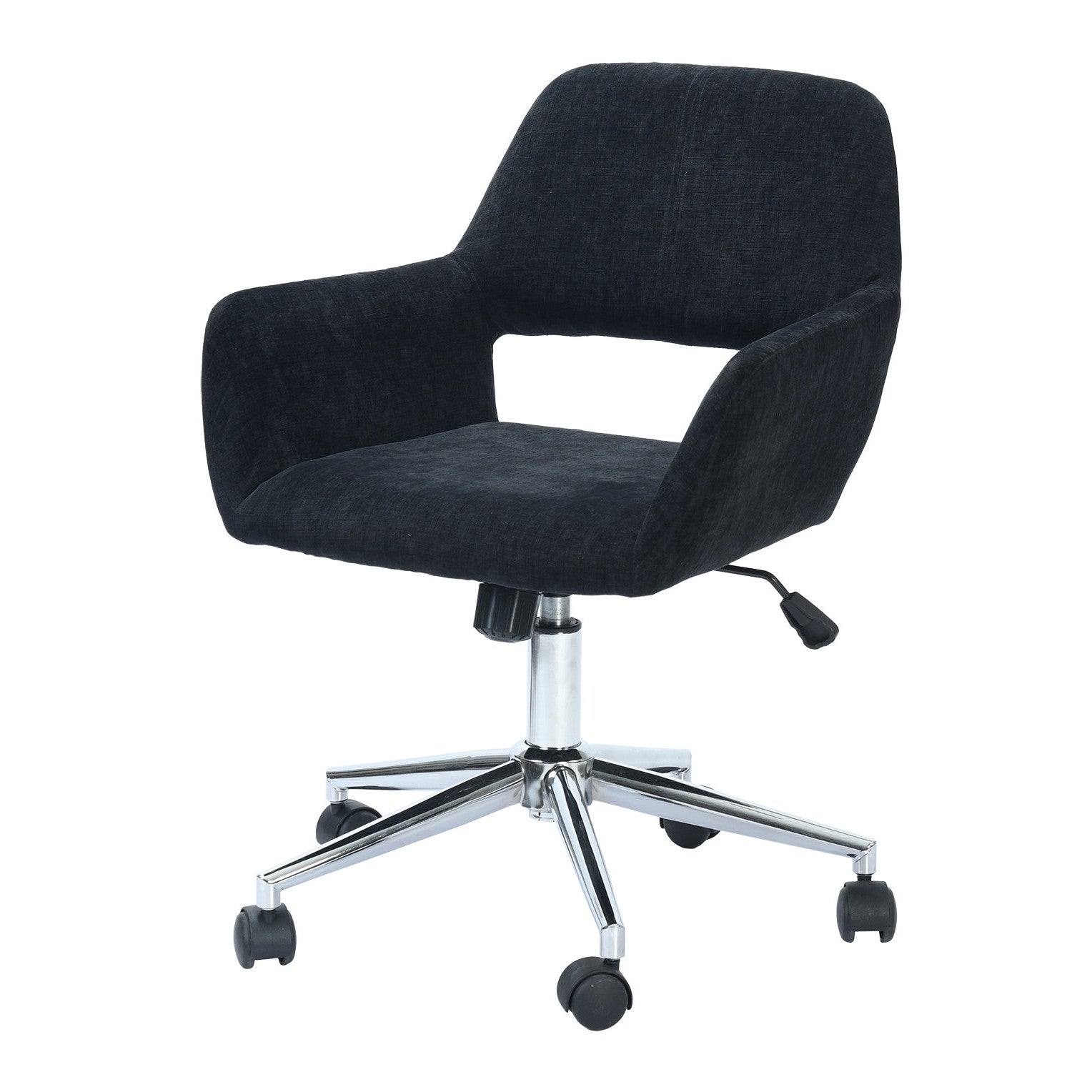 Black and Silver Upholstered and Steel Adjustable Swivel Rolling Office Chair