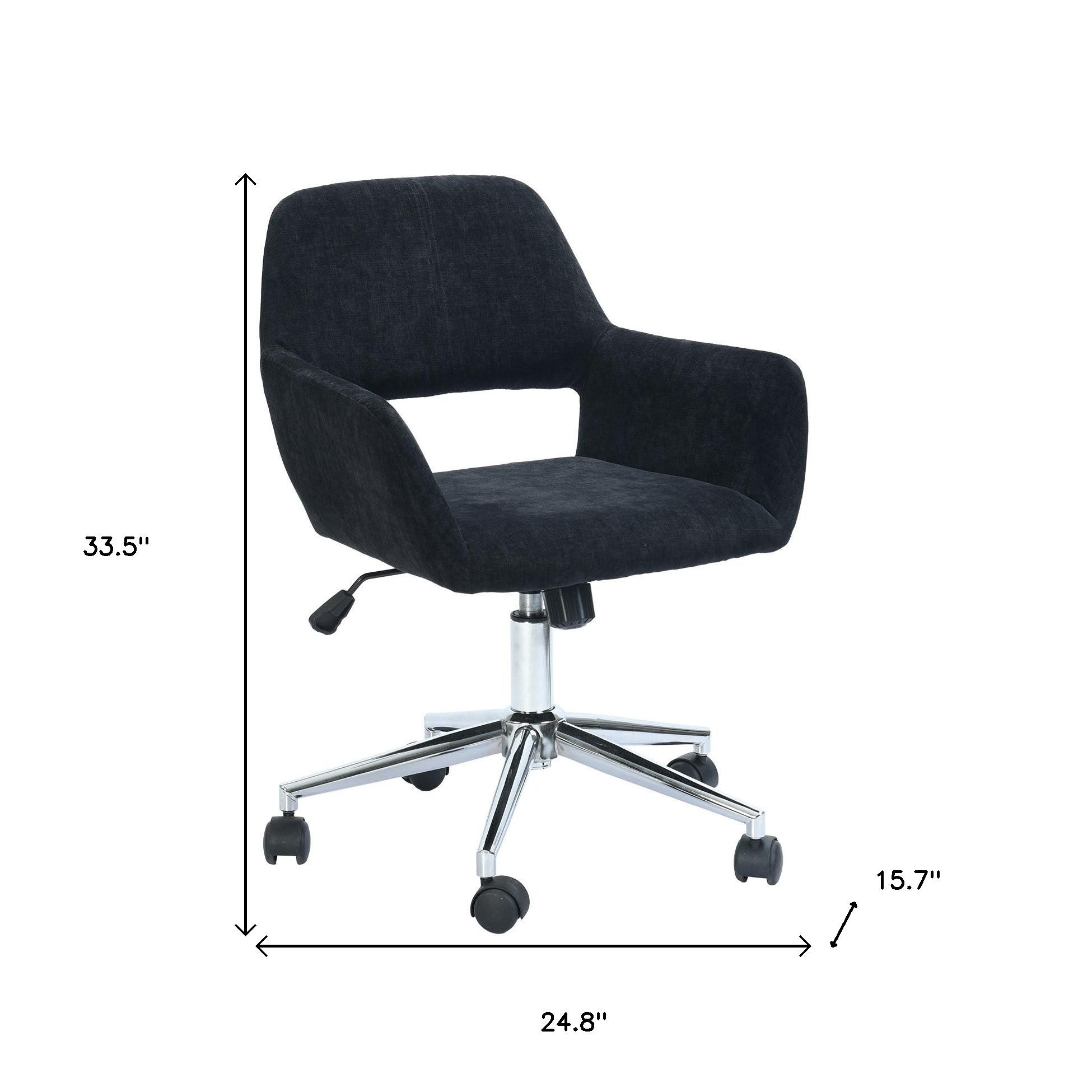 Black and Silver Upholstered and Steel Adjustable Swivel Rolling Office Chair