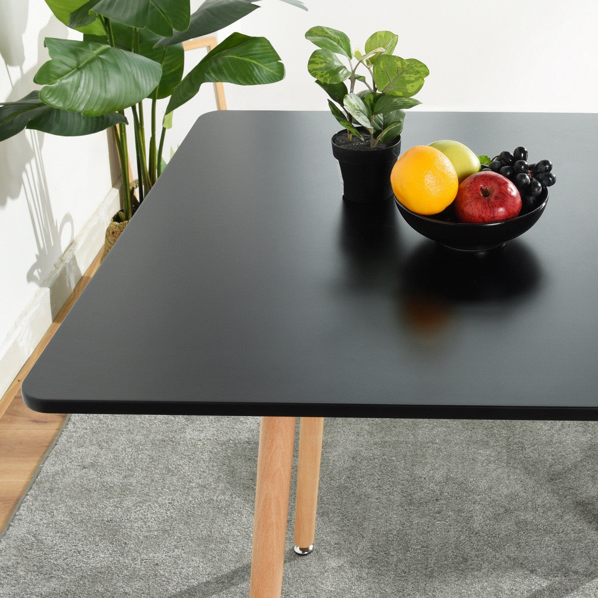 32" Black and Natural Wood Square Dining Table