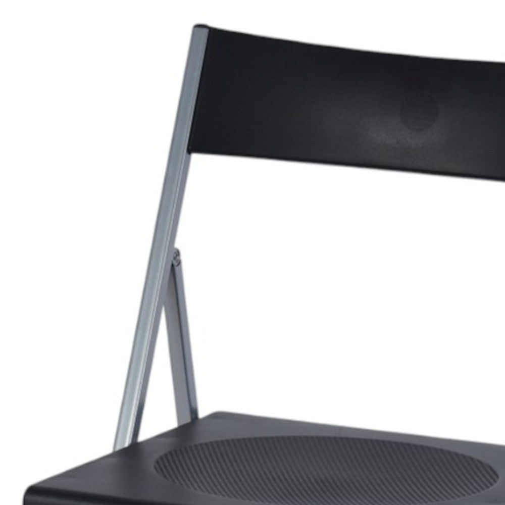 Set of Six Black and Silver Folding Side Chairs