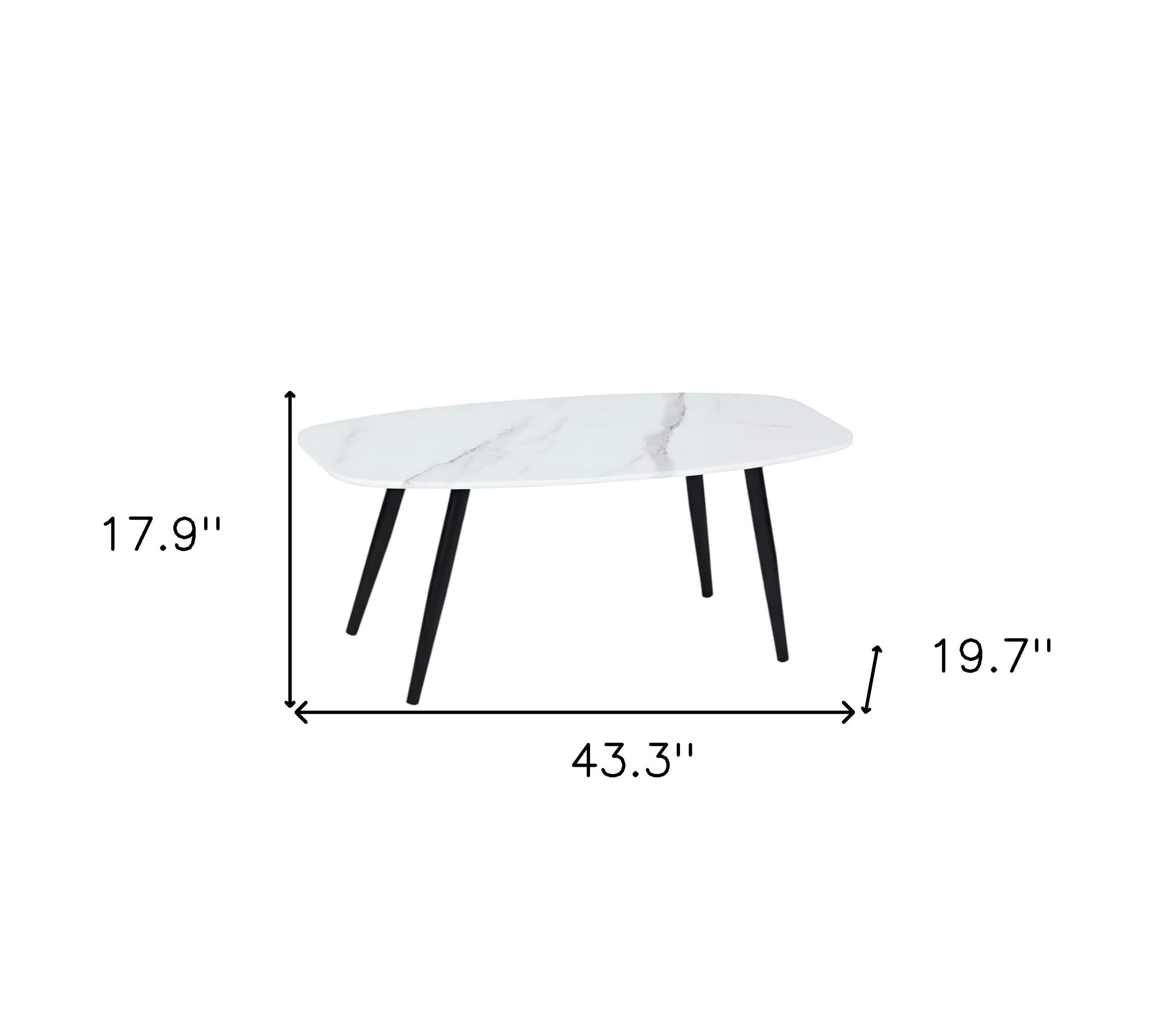 43" White and Black Faux Marble And Steel Coffee Table