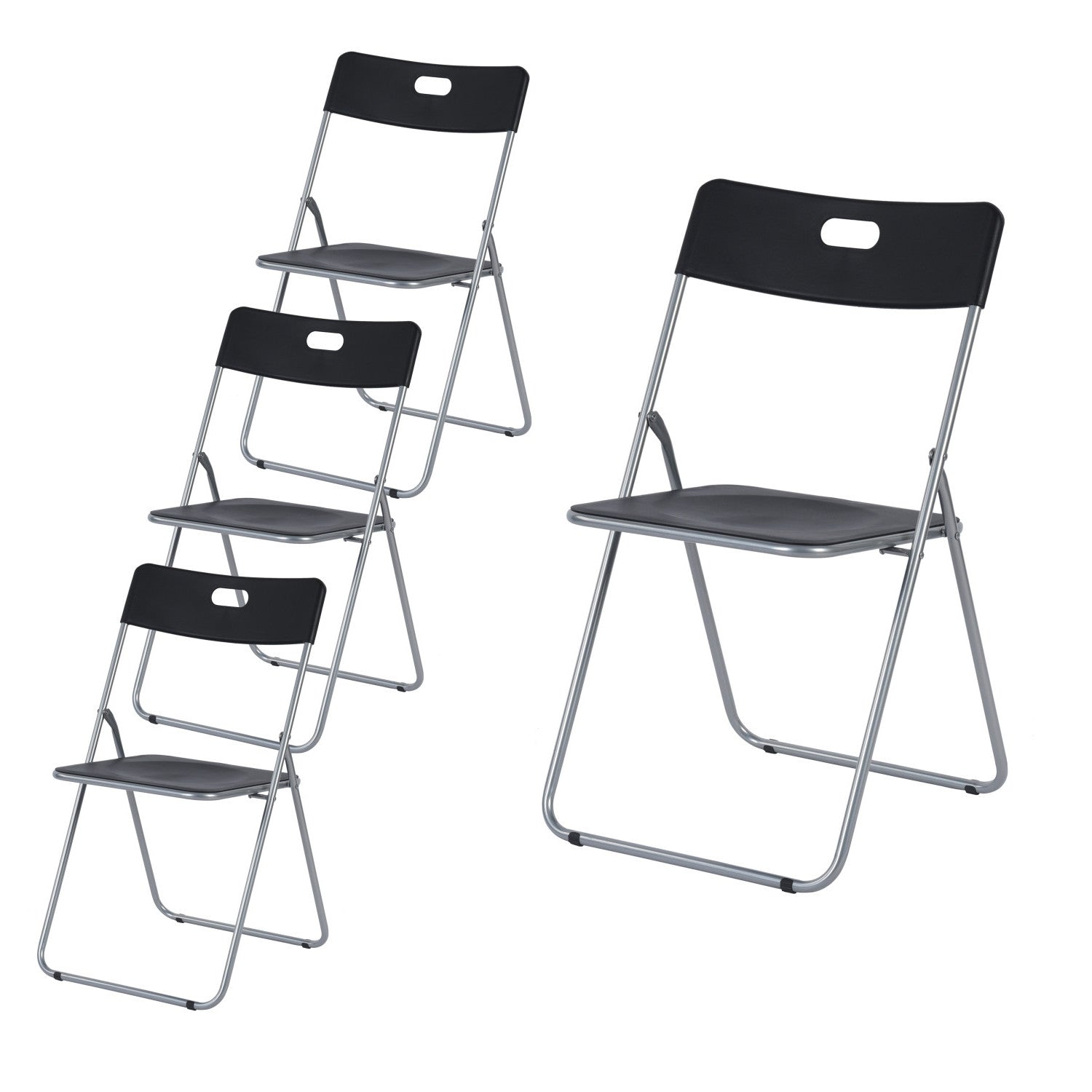 Set of Four Black and Silver Open Back Dining Side Chairs