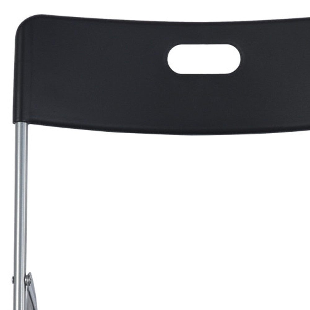 Set of Four Black and Silver Open Back Dining Side Chairs