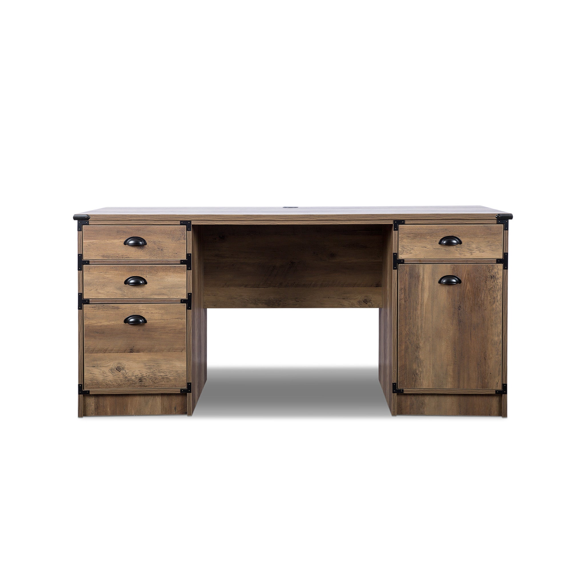 59" Oak Wood Pedestal Computer Desk With Four Drawers