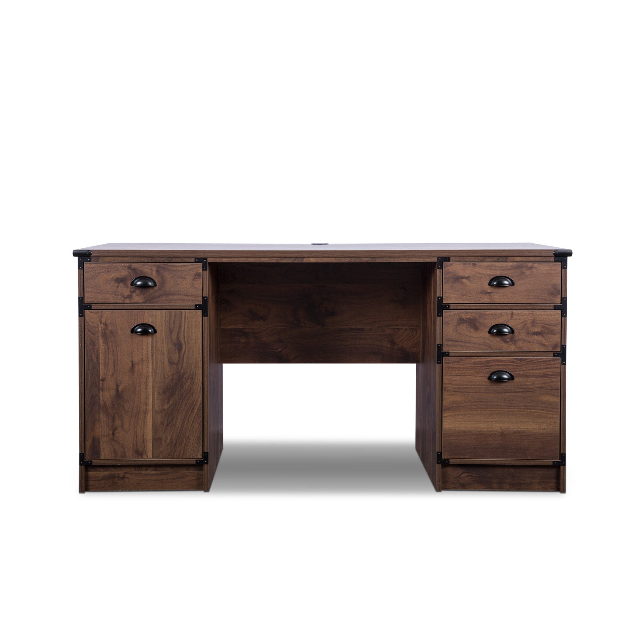 59" Walnut Wood Pedestal Computer Desk With Four Drawers