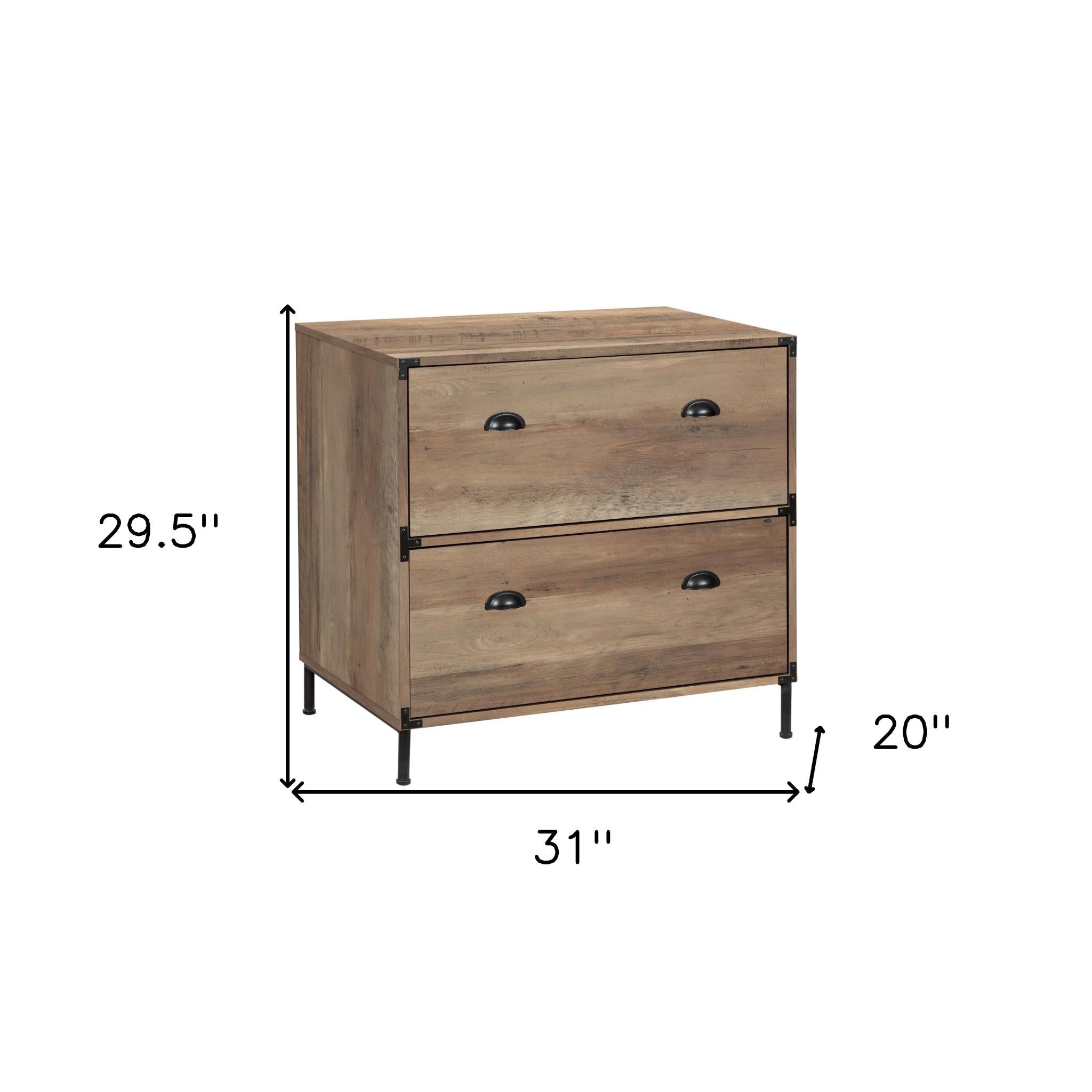 30" Oak Wood Two Drawers Filing Cabinet