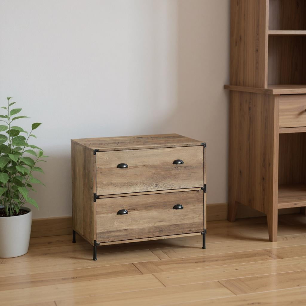 30" Oak Wood Two Drawers Filing Cabinet