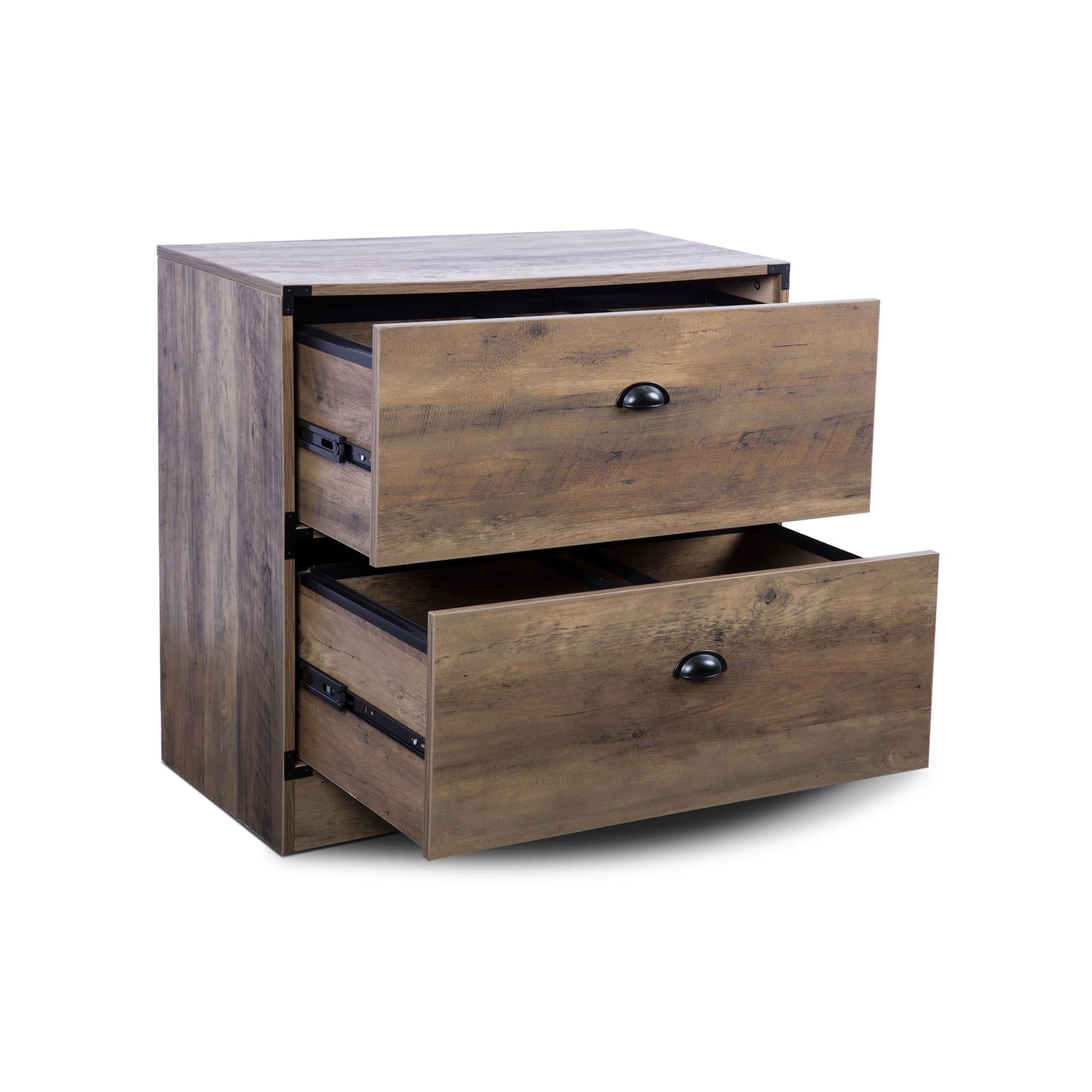 30" Oak Wood Two Drawers Filing Cabinet