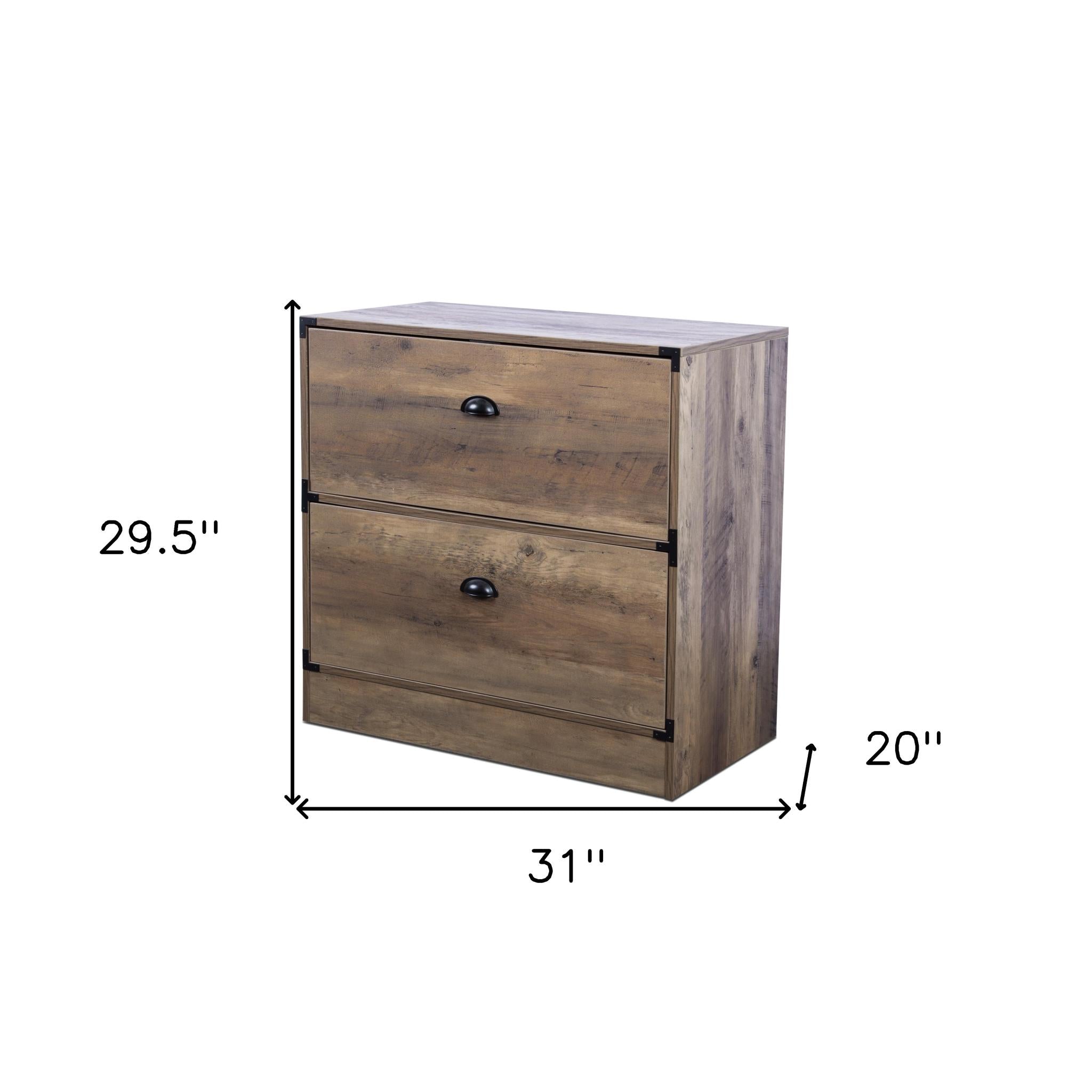 30" Oak Wood Two Drawers Filing Cabinet