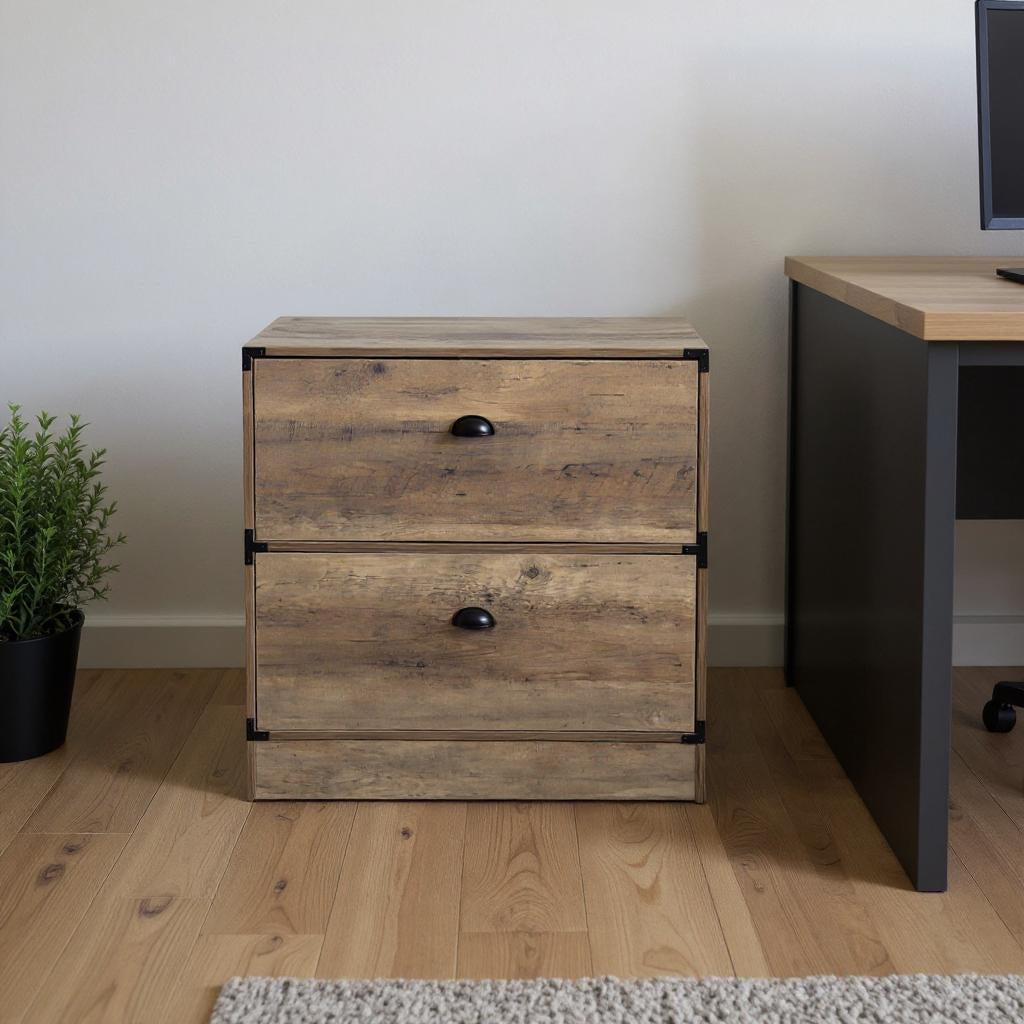 30" Oak Wood Two Drawers Filing Cabinet