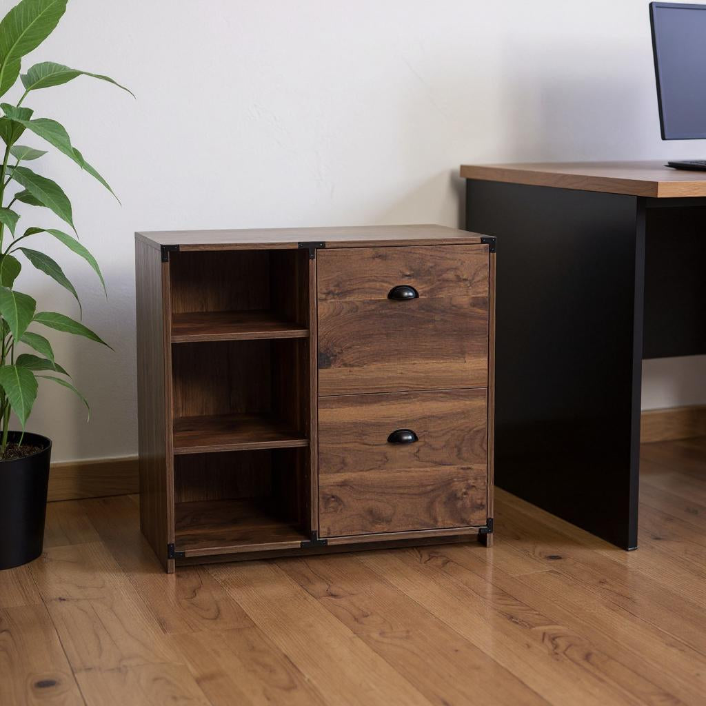 30" Walnut Wood Two Drawers Filing Cabinet