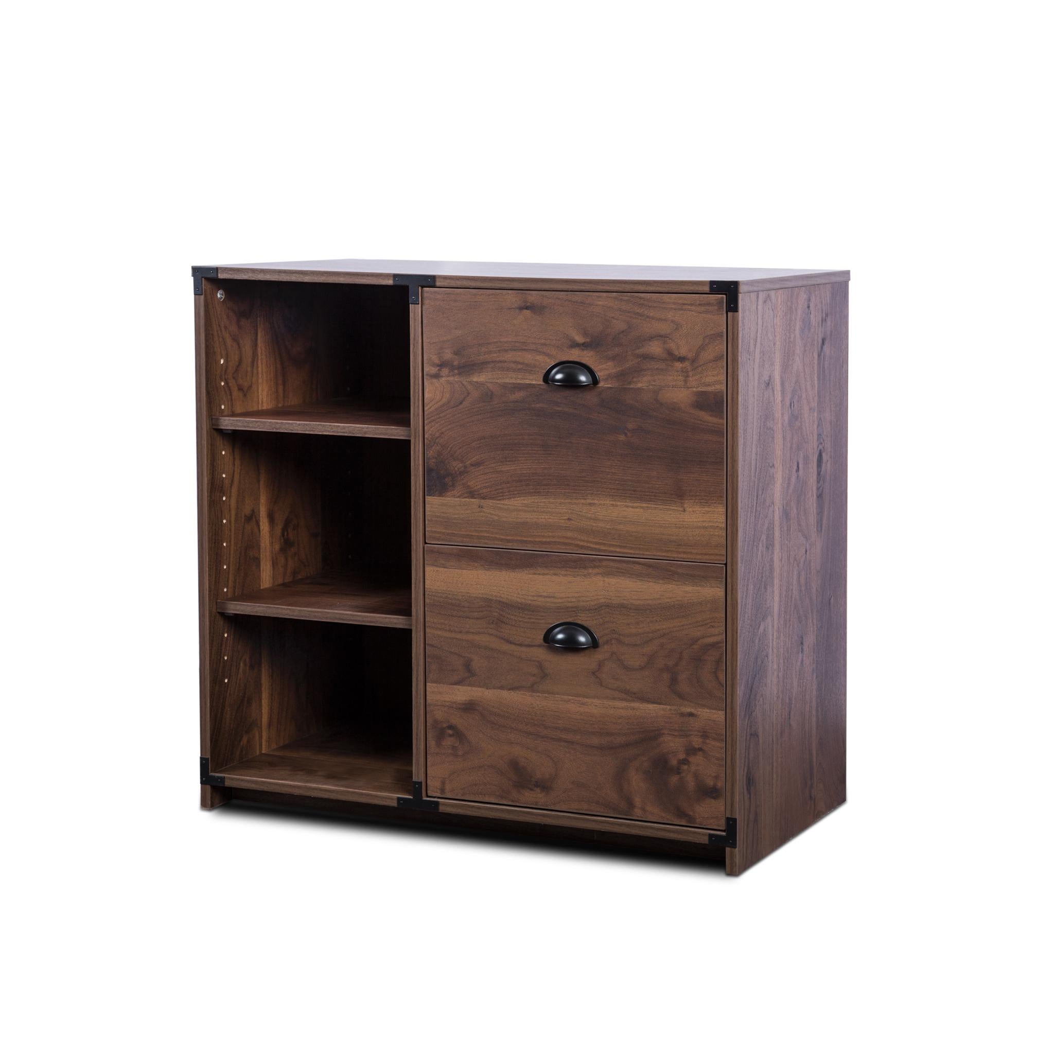 30" Walnut Wood Two Drawers Filing Cabinet