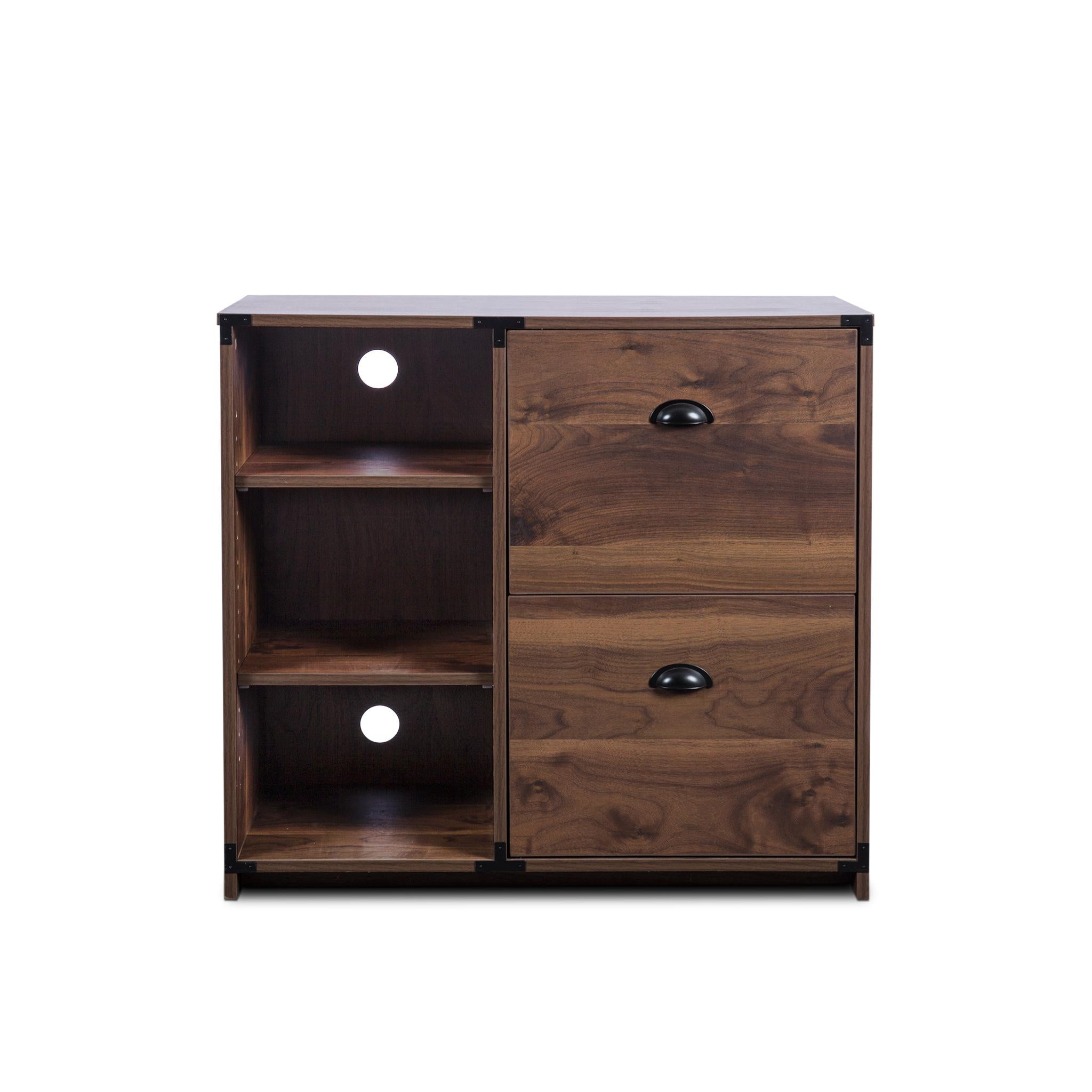 30" Walnut Wood Two Drawers Filing Cabinet