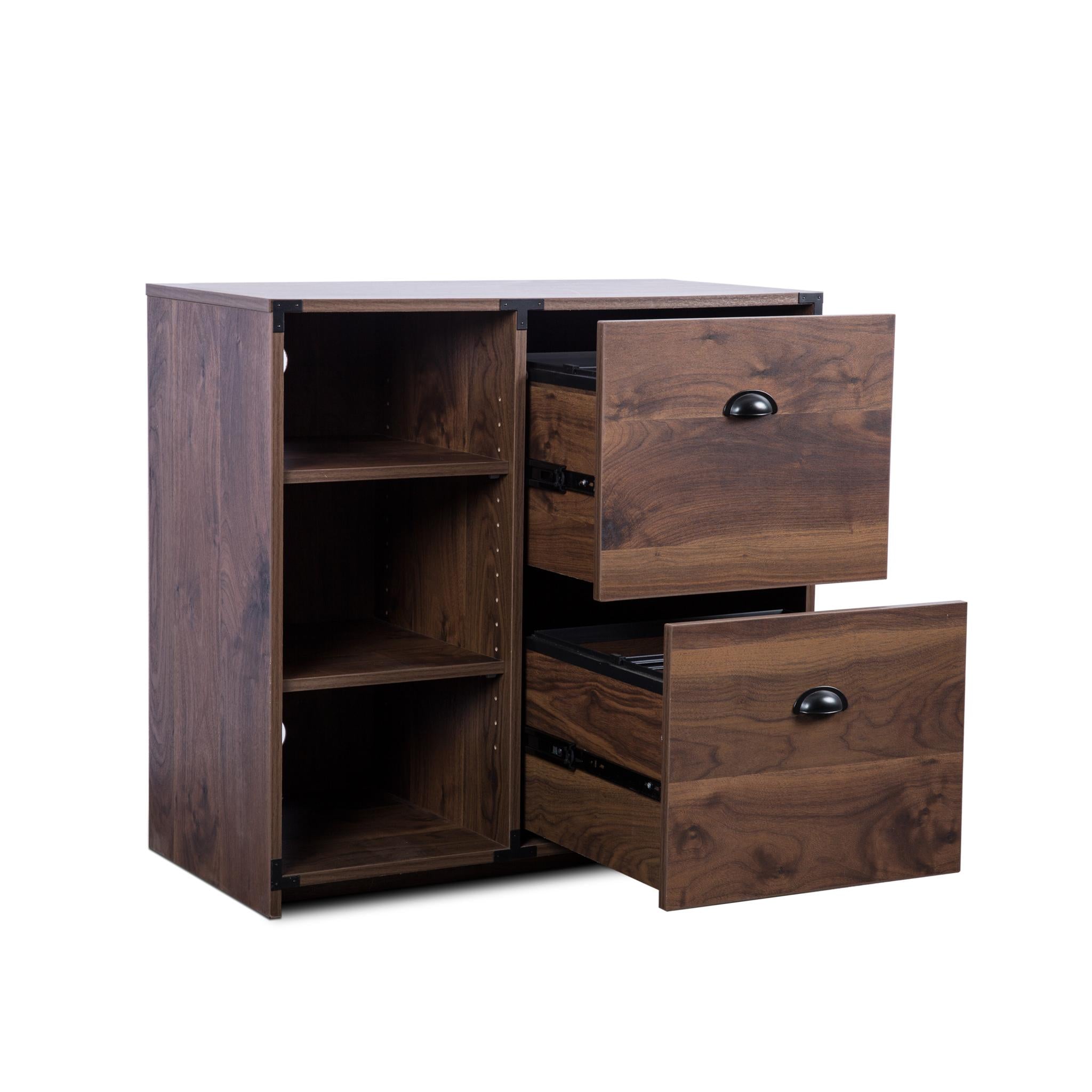 30" Walnut Wood Two Drawers Filing Cabinet