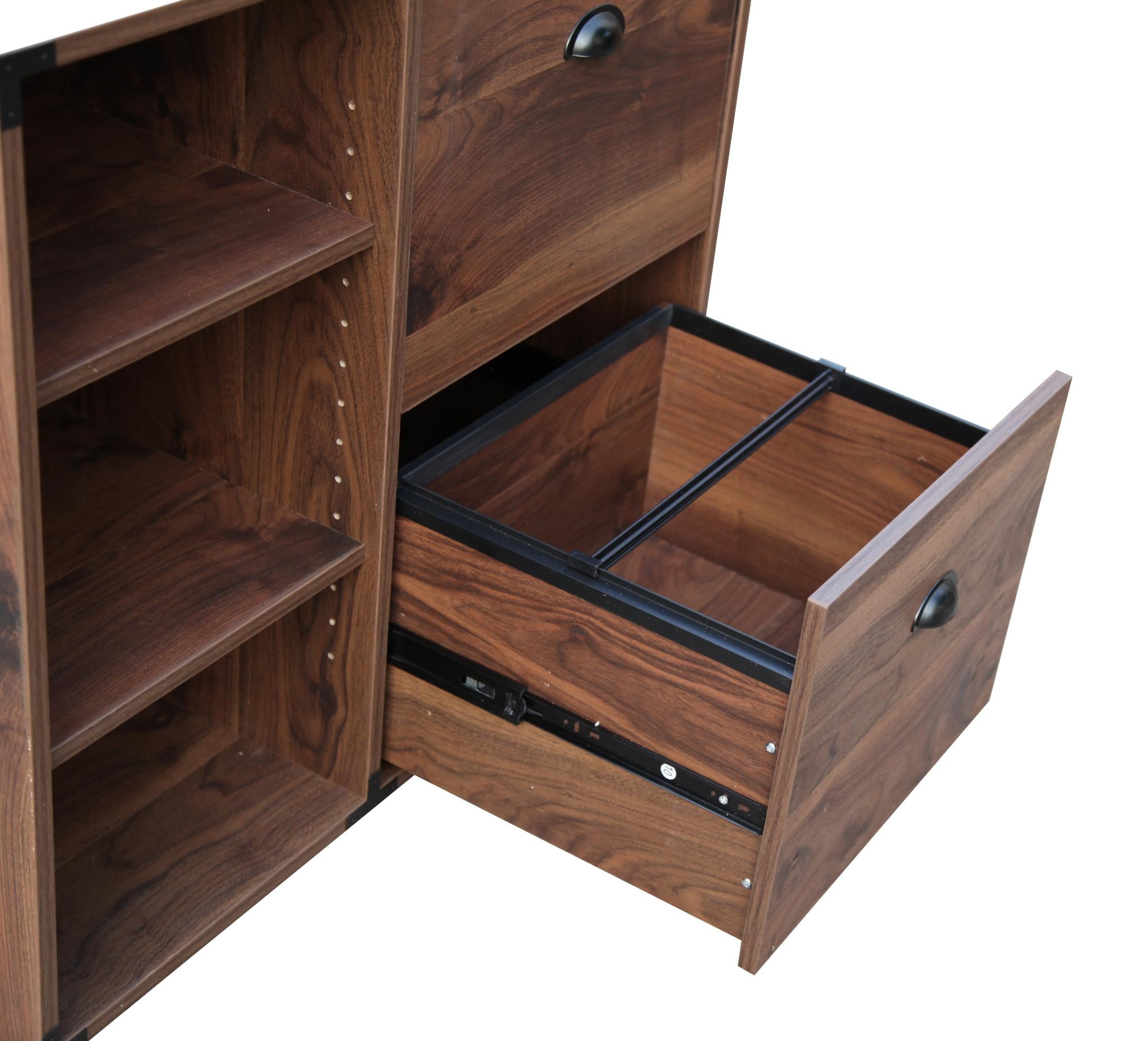 30" Walnut Wood Two Drawers Filing Cabinet