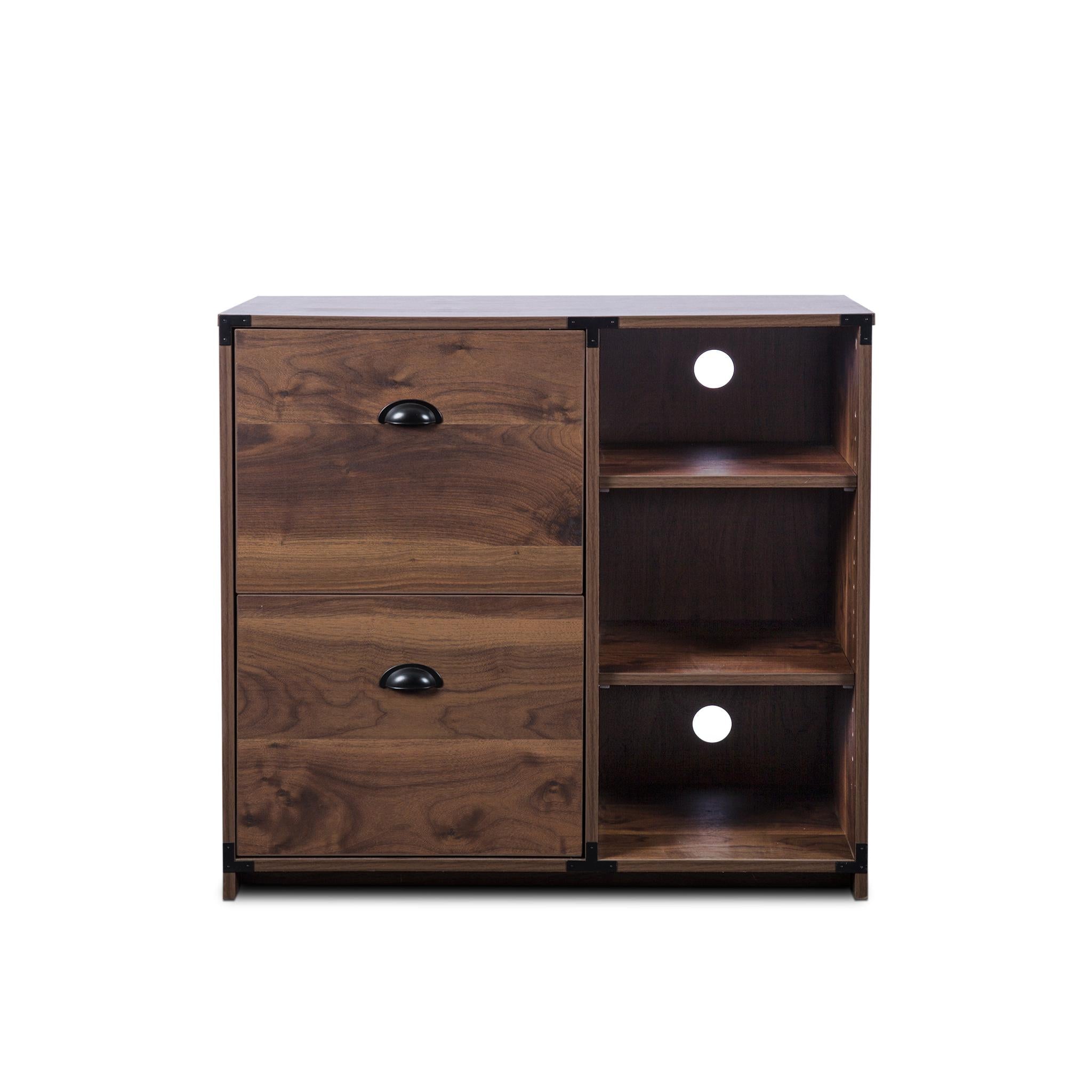 30" Walnut Wood Two Drawers Filing Cabinet
