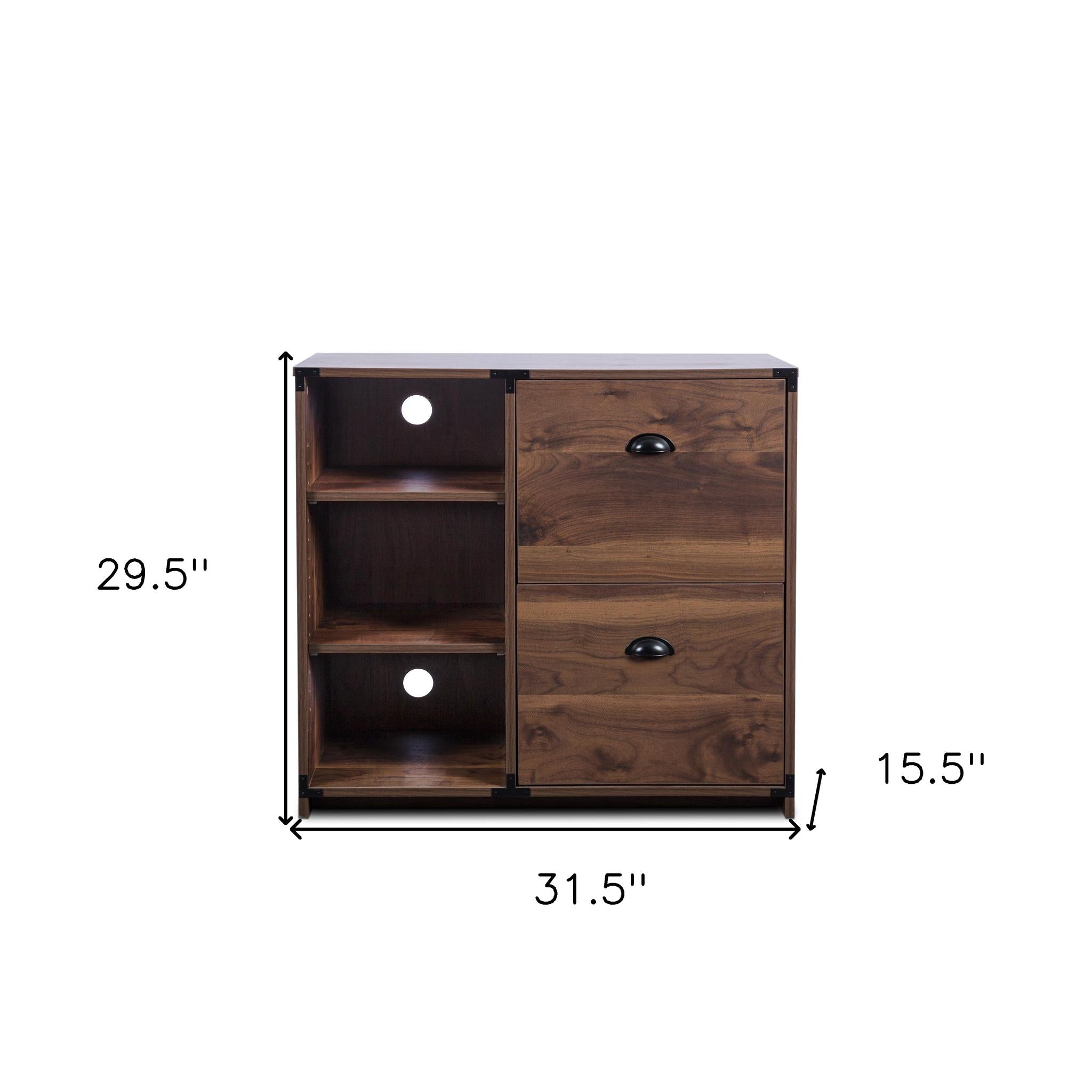30" Walnut Wood Two Drawers Filing Cabinet