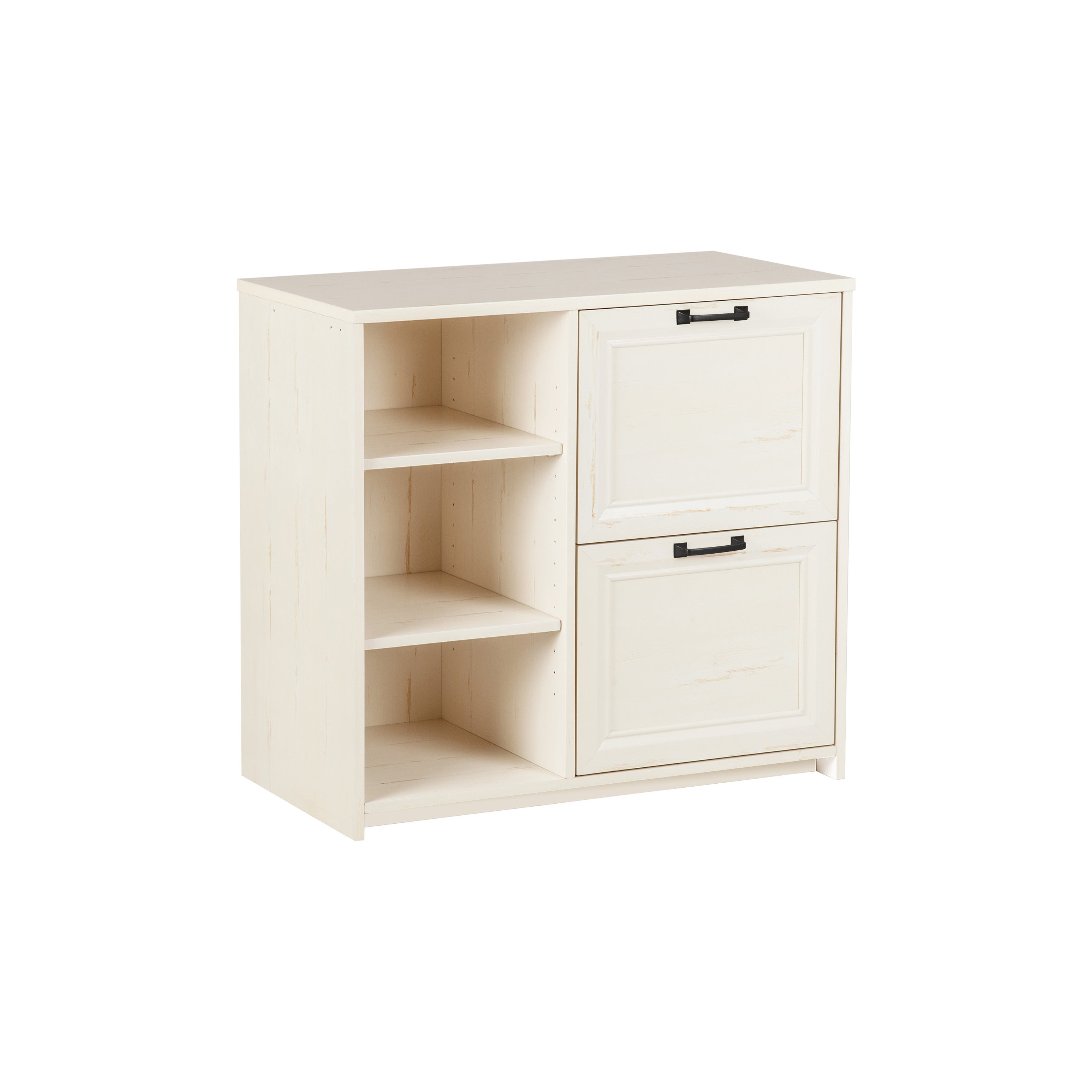 30" Antiqued White Distressed Wood Two Drawers Filing Cabinet