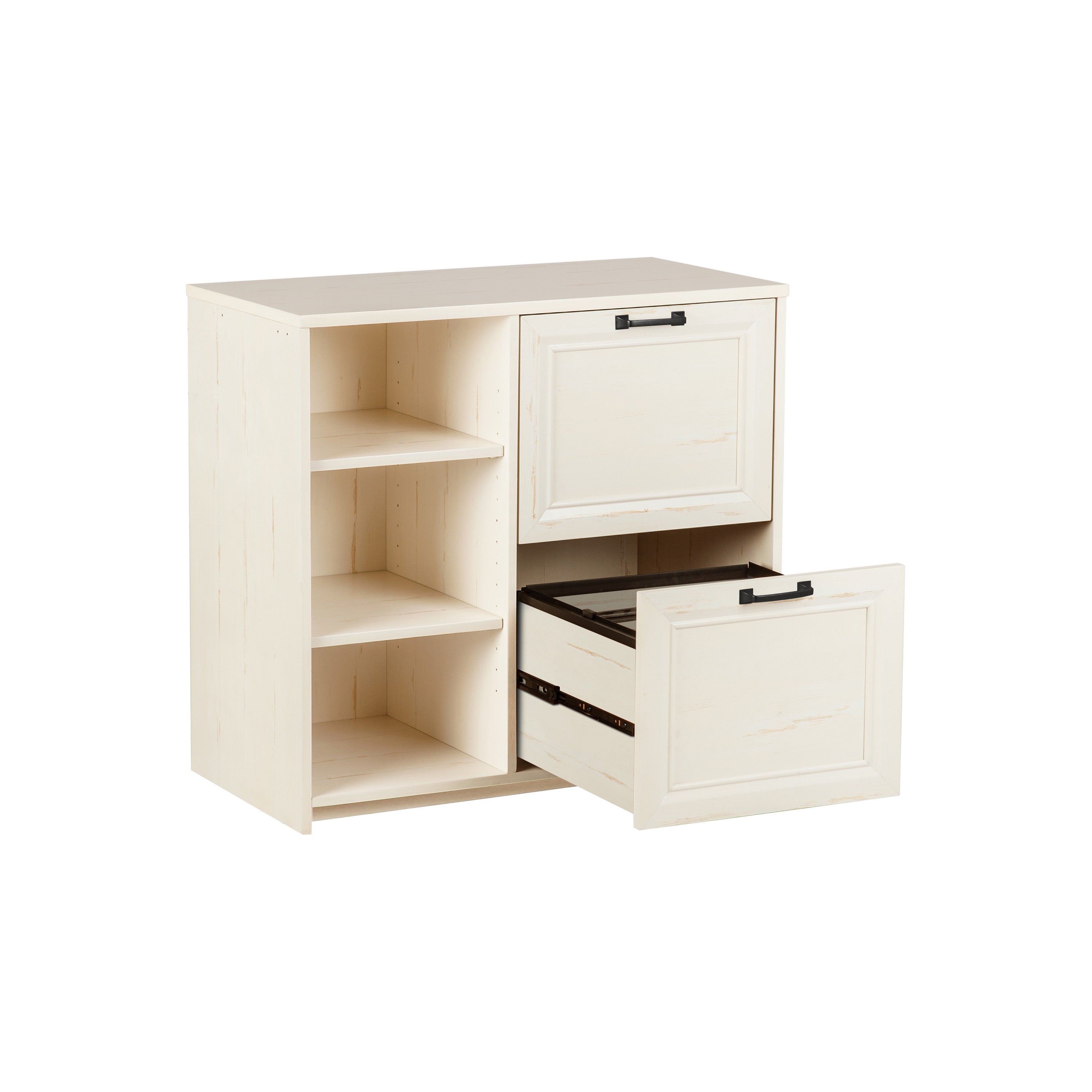 30" Antiqued White Distressed Wood Two Drawers Filing Cabinet