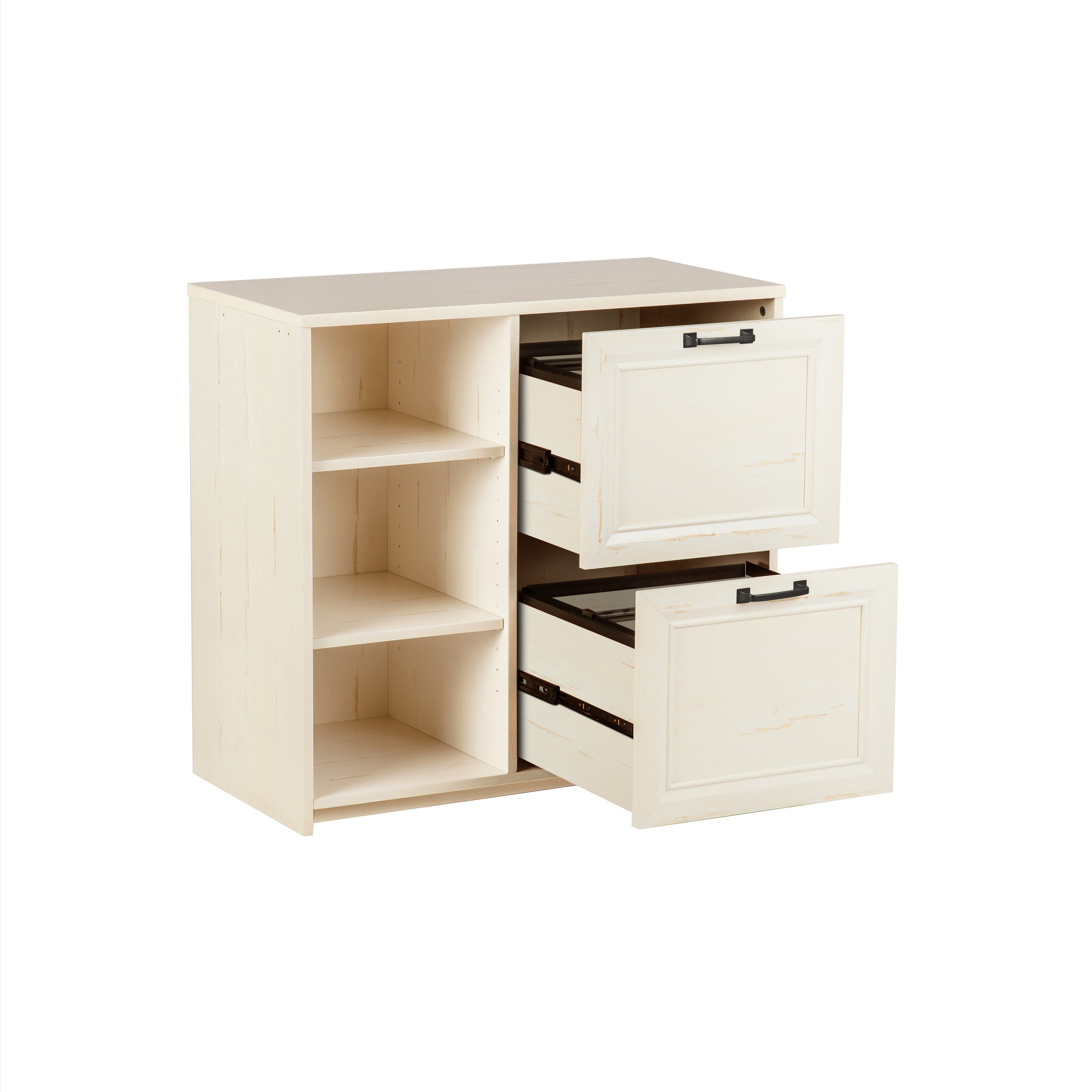 30" Antiqued White Distressed Wood Two Drawers Filing Cabinet