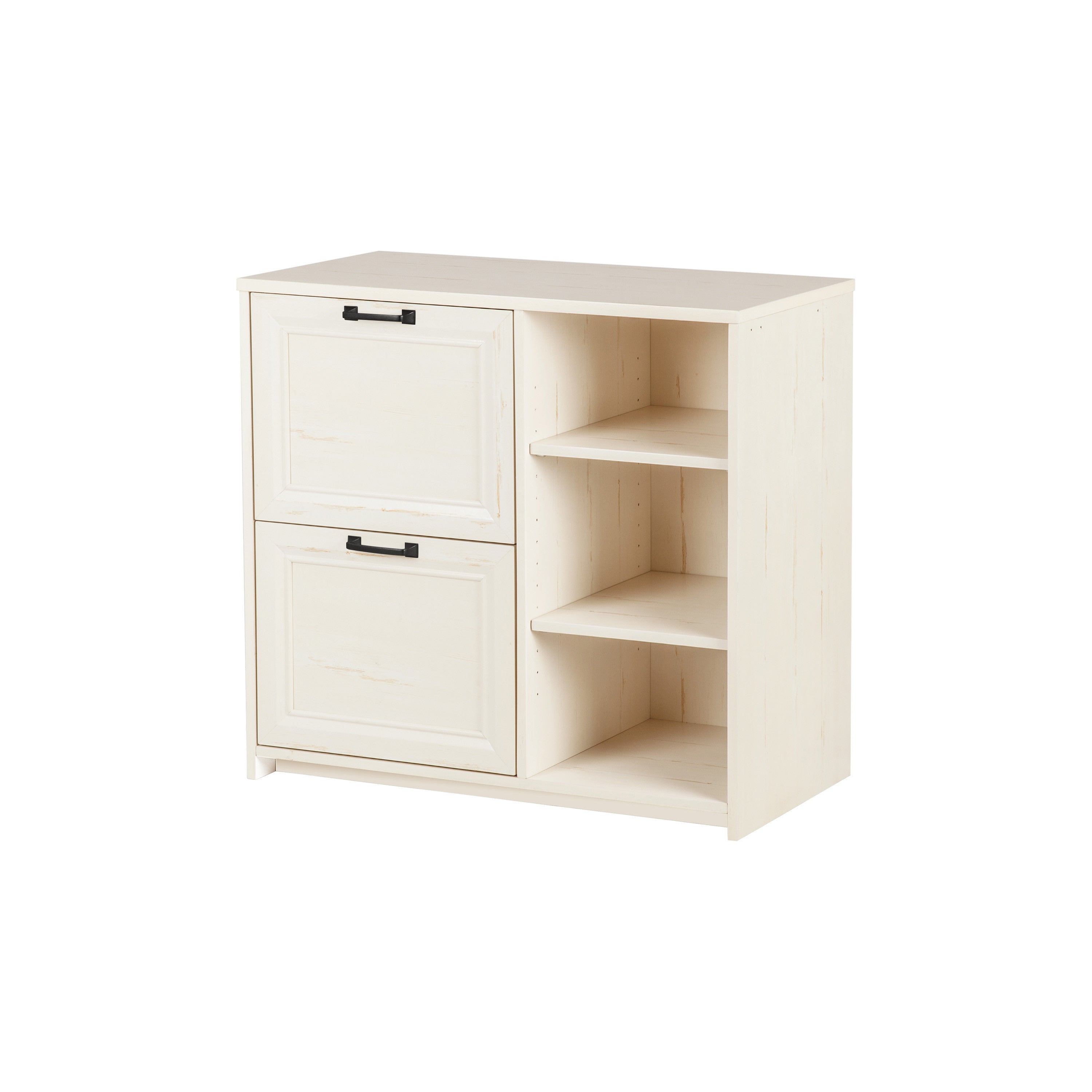 30" Antiqued White Distressed Wood Two Drawers Filing Cabinet