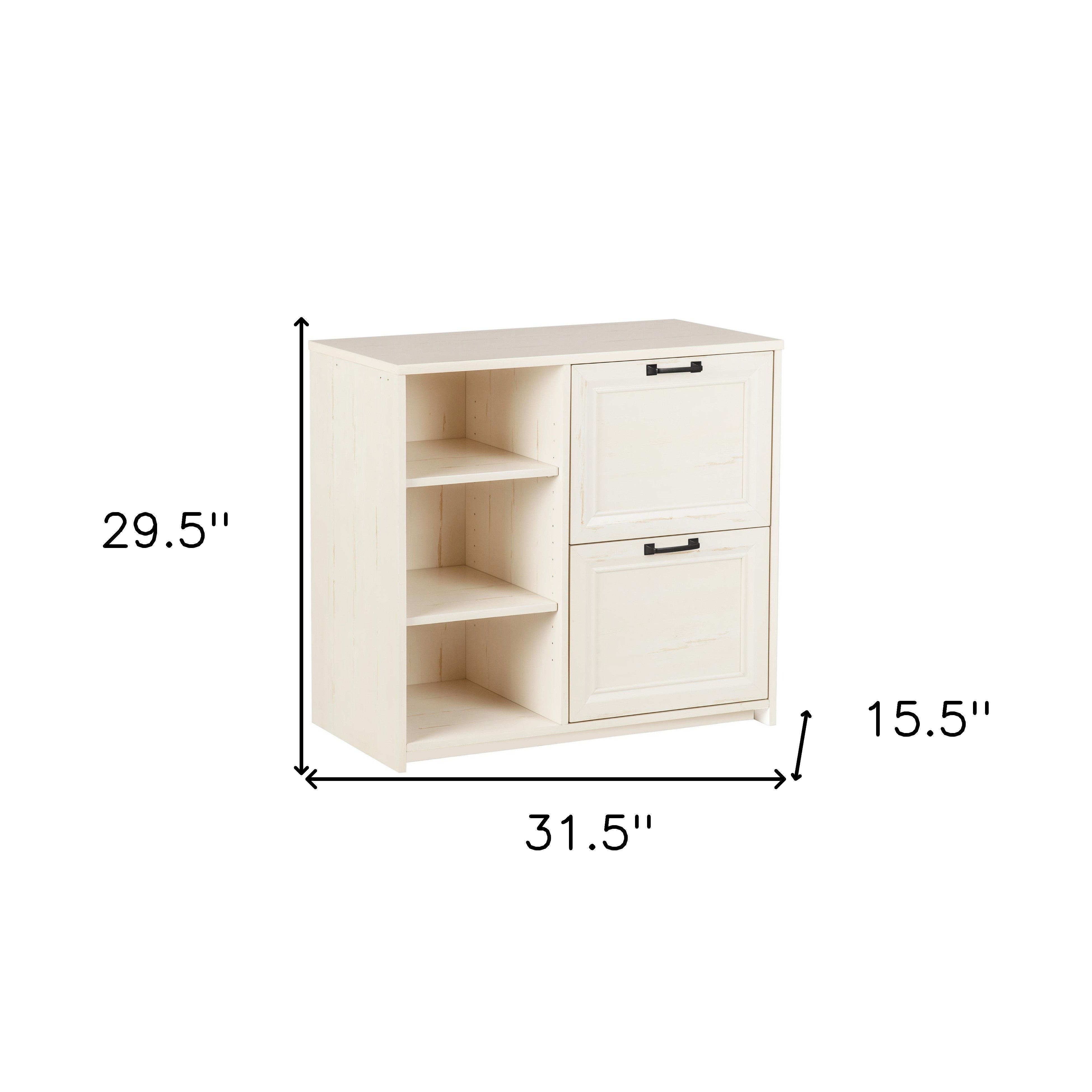30" Antiqued White Distressed Wood Two Drawers Filing Cabinet