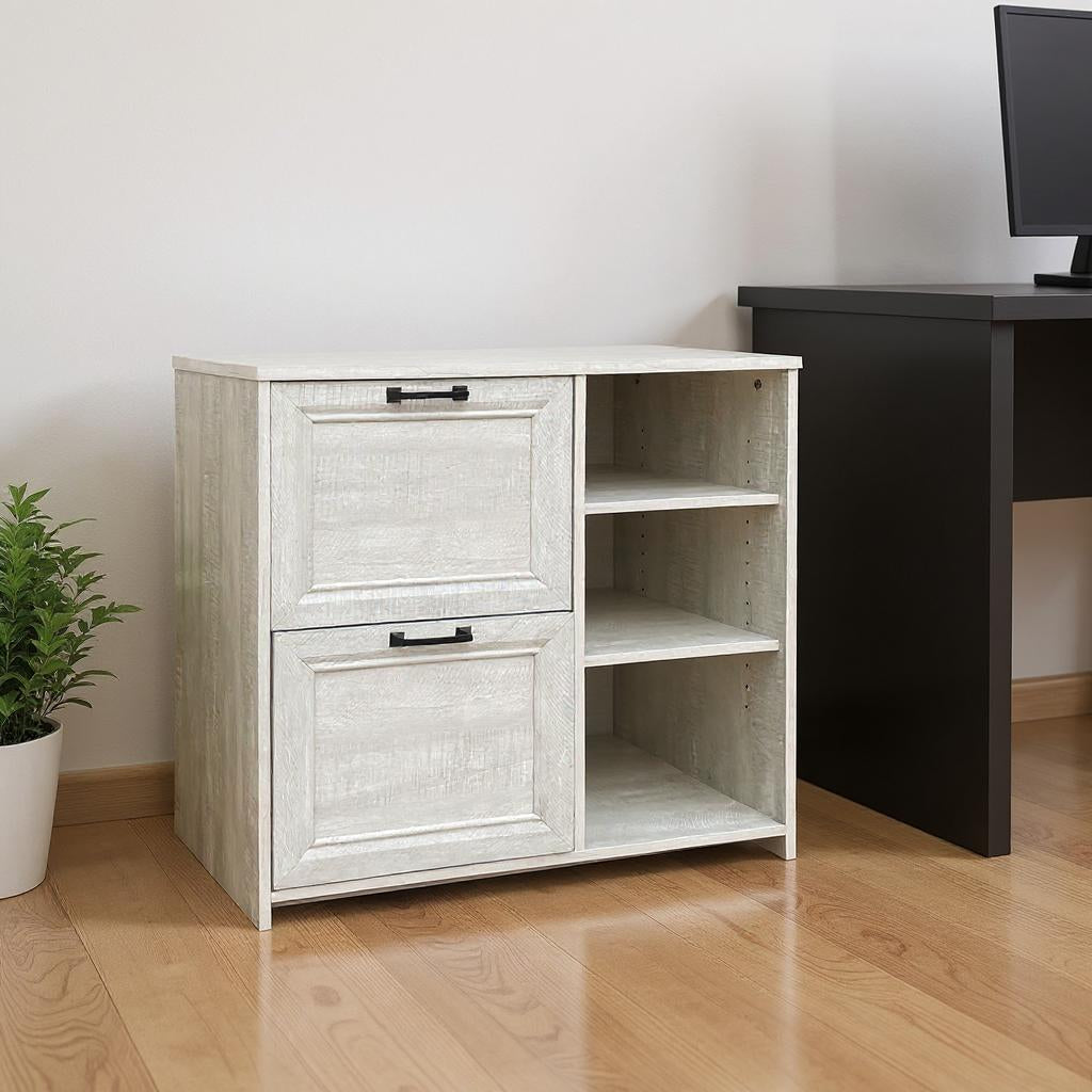 30" Light Gray Distressed Wood Two Drawers Filing Cabinet