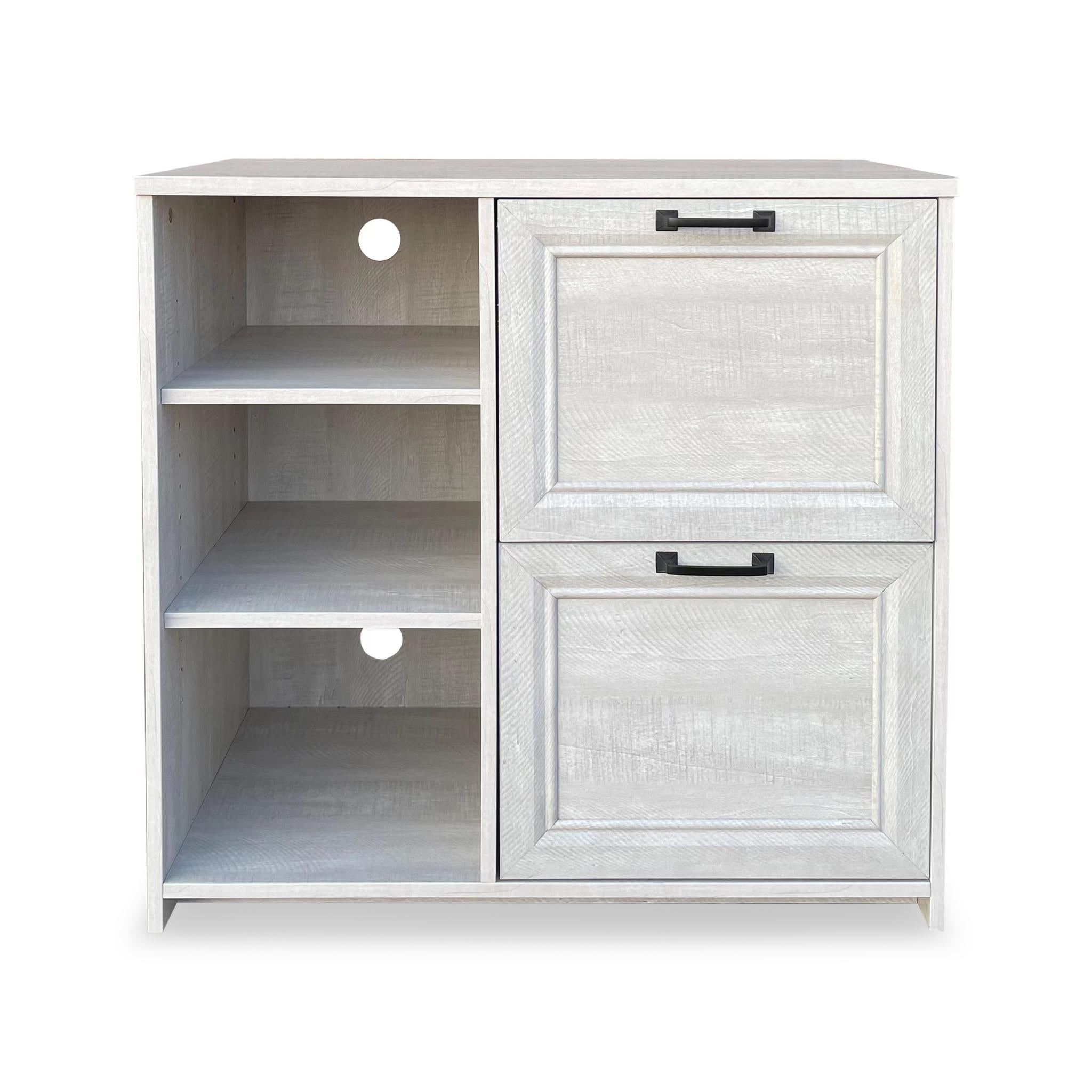 30" Light Gray Distressed Wood Two Drawers Filing Cabinet