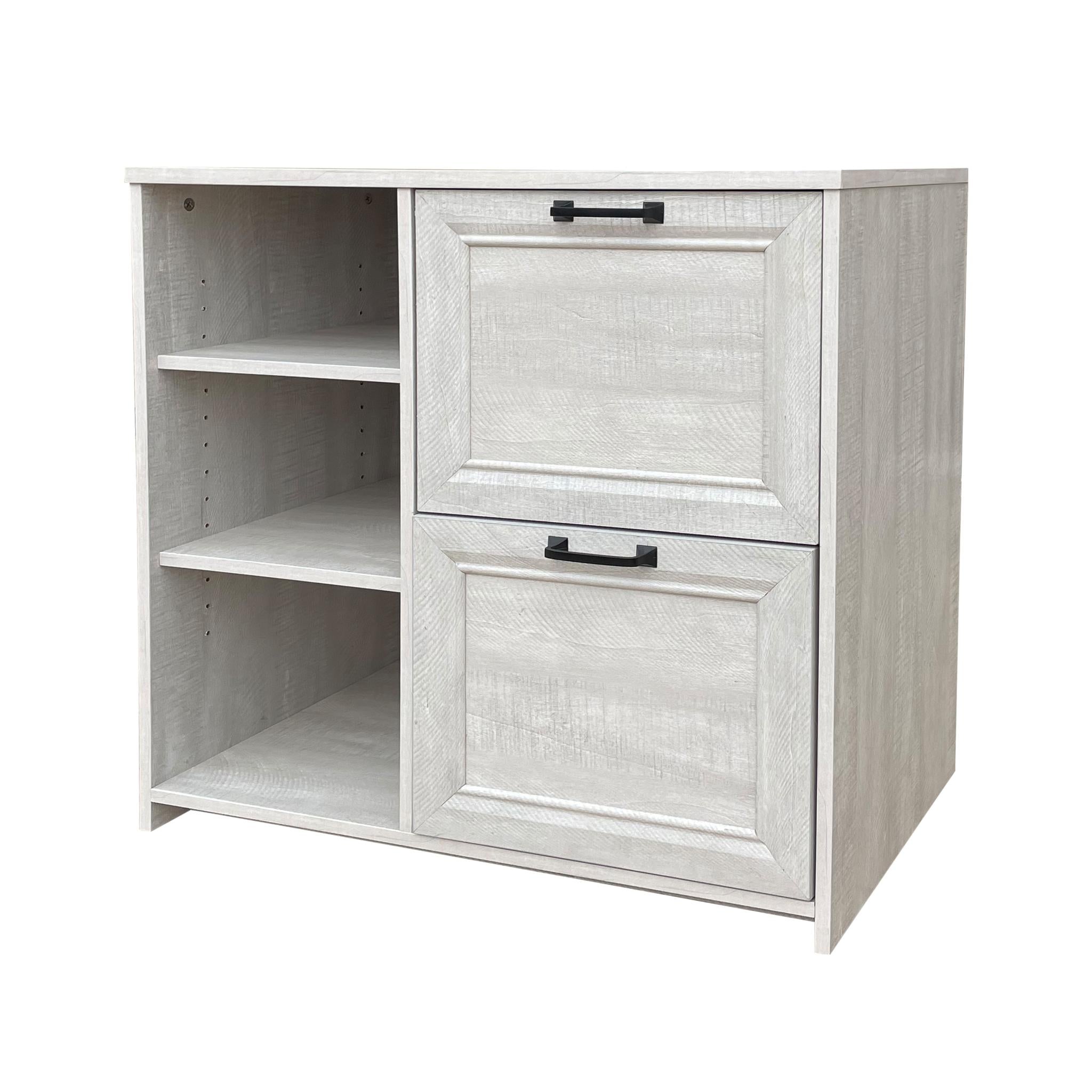 30" Light Gray Distressed Wood Two Drawers Filing Cabinet